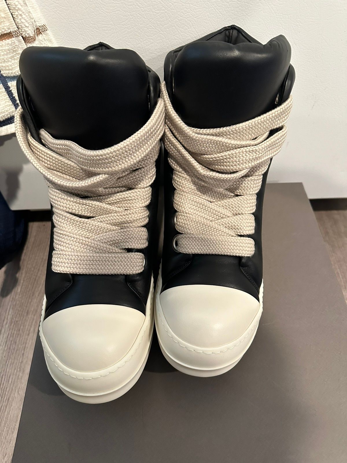 Pre-owned Rick Owens Padded Jumbo Lace Ramones High Black Milk Size 44 Shoes