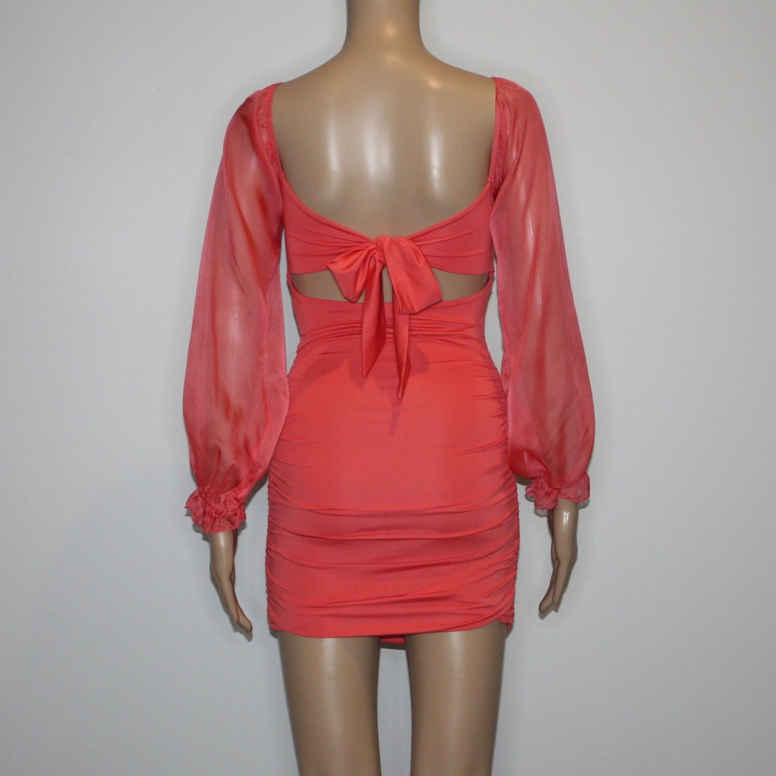 Other Lucy in the Sky Denise Chiffon Sheer Sleeve Dress in Coral Size XS / US 0-2 / IT 36-38 - 5 Thumbnail