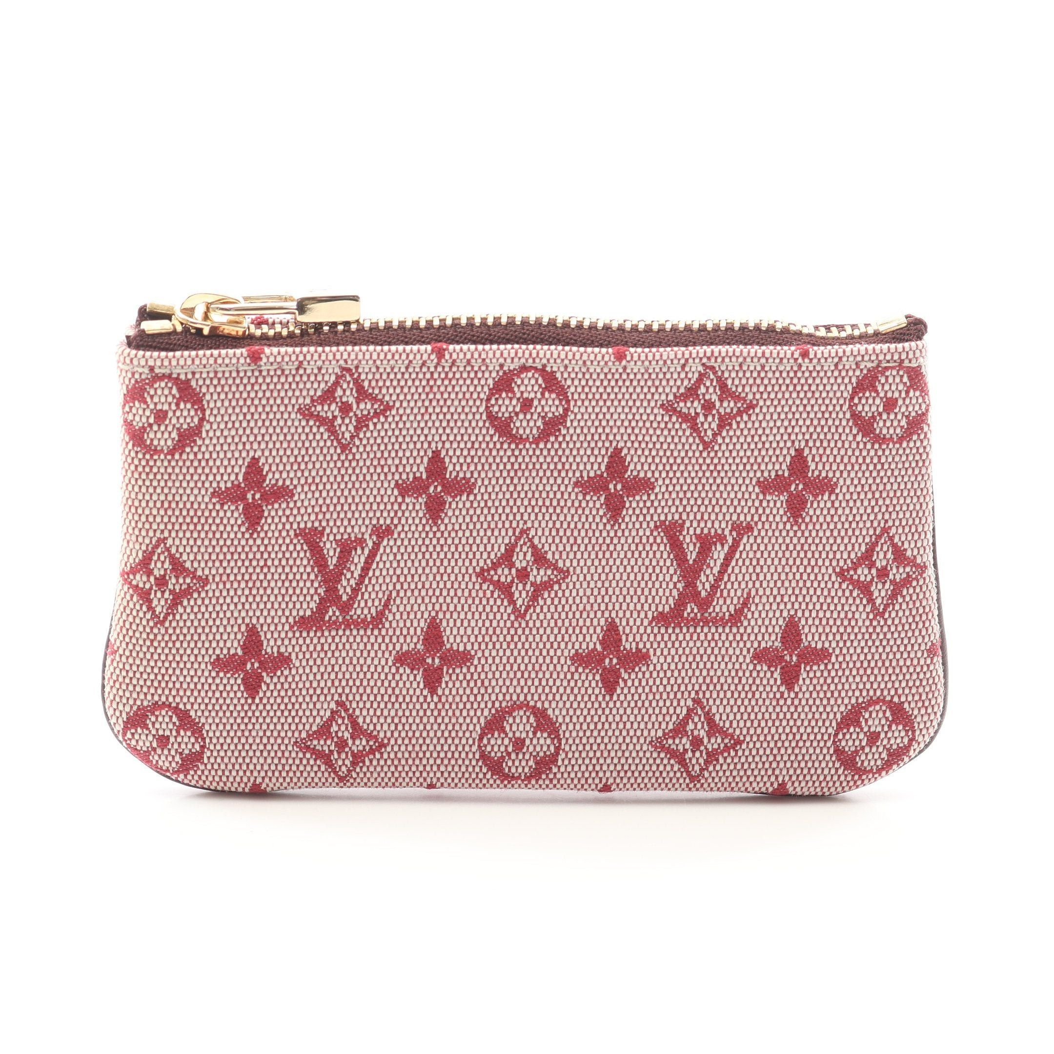 Louis Vuitton Louis Vuitton Pochette Cle Monogram Mini Run Cerise With Key Ring Coin Purse Canvas Leather Burgundy Size ONE SIZE - 1 Thumbnail