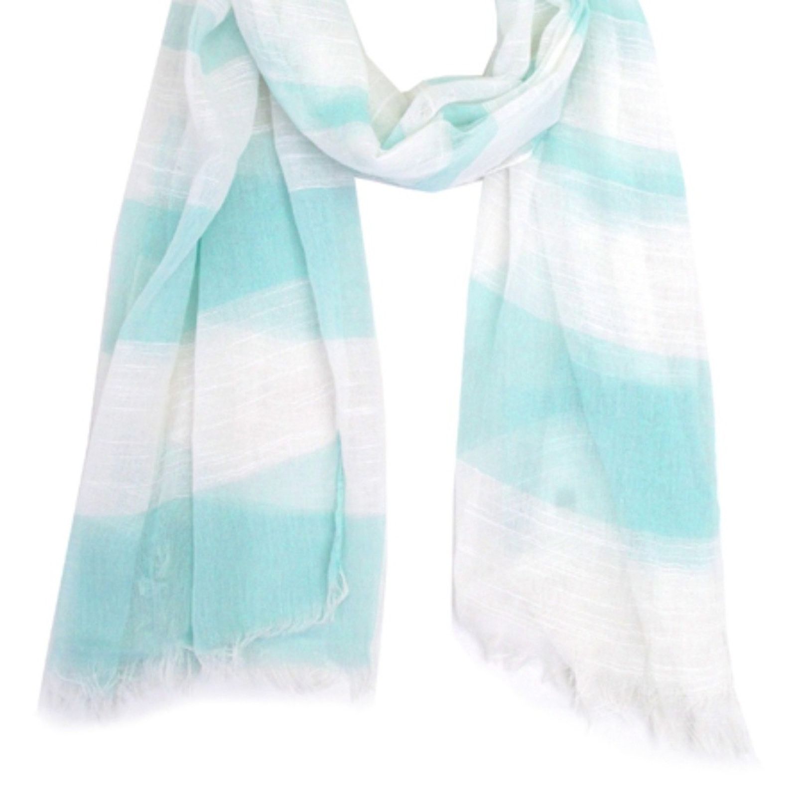 Other NEW Mint & White Stripe Fringe Lightweight Rectangle Scarf Size ONE SIZE - 2 Thumbnail