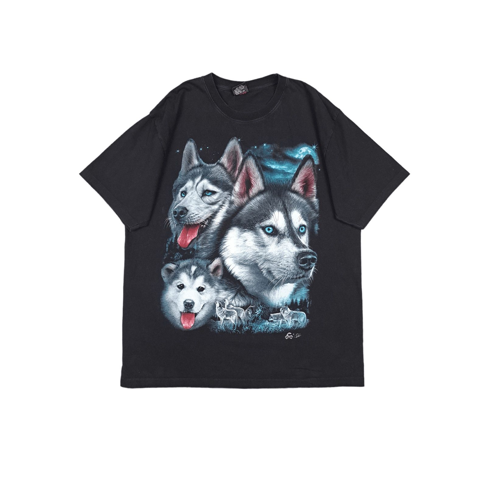 Vintage 90's Vintage Wolves Animal Print XL Caballo Black T-shirt Size US XL / EU 56 / 4 - 1 Thumbnail