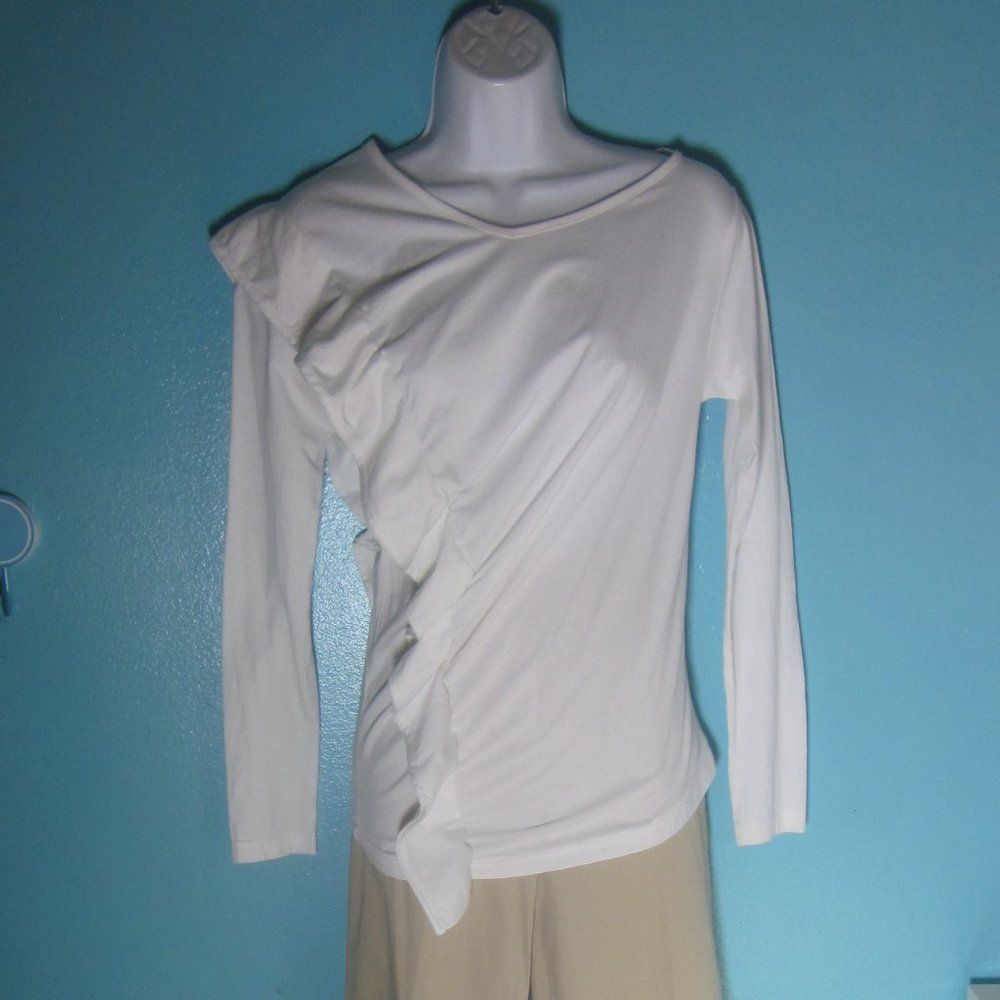 Alexa Chung Lu Lu Cheung Womens Size S Asymmetrical Long Sleeve White Cotton Ruffle Tee Size S / US 4 / IT 40 - 6 Thumbnail