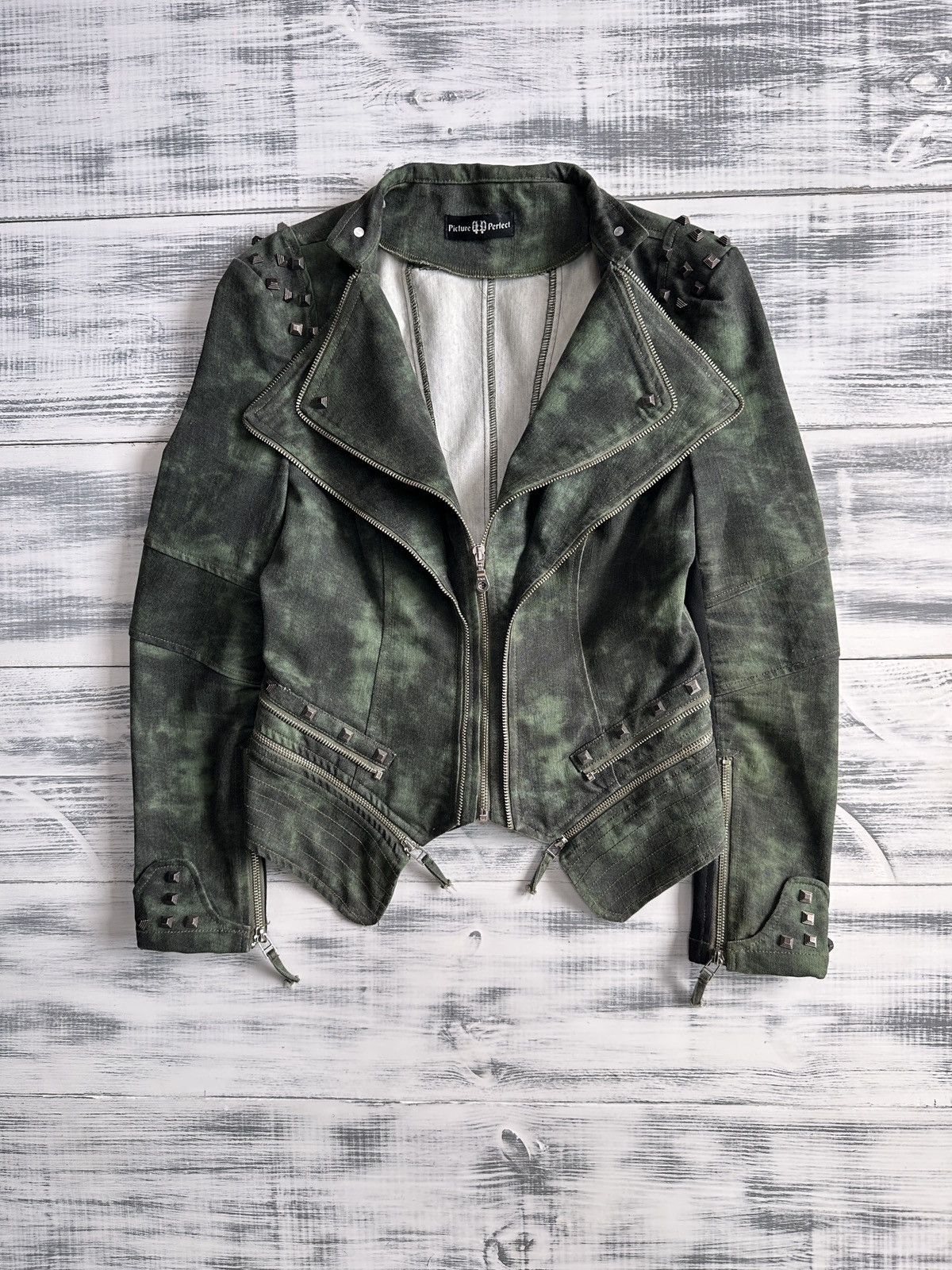Japanese Brand Y2K Grunge Punk Spiky Acid Wash Denim Biker Moto Jacket Size S / US 4 / IT 40 - 1 Thumbnail