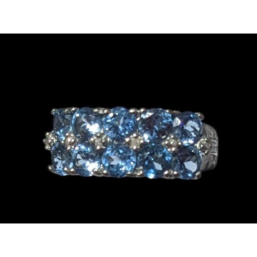 Other Blue And Clear Gemmed Double Row Silver Tone Ring Size 5 3/4 Size ONE SIZE - 10 Thumbnail