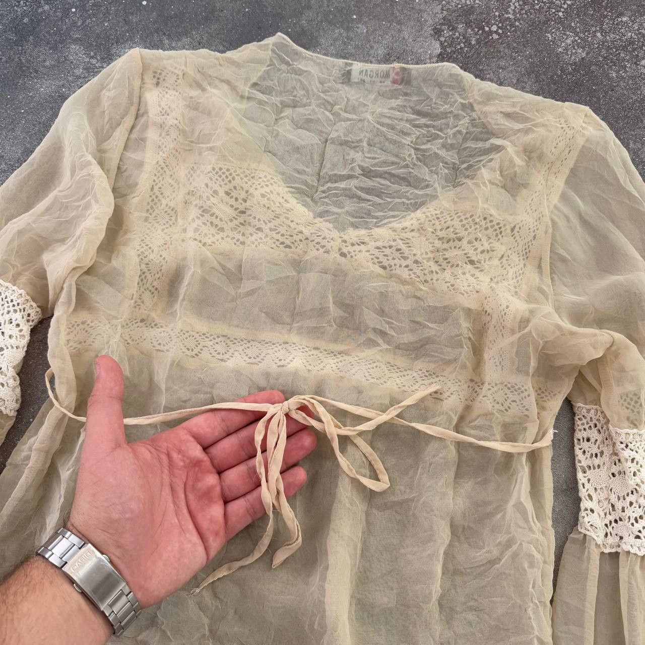 Hysteric Glamour × Japanese Brand × Vintage Morgan de Toi Vintage Silk Sheer Long Sleeve Blouse Size M / US 6-8 / IT 42-44 - 9 Thumbnail