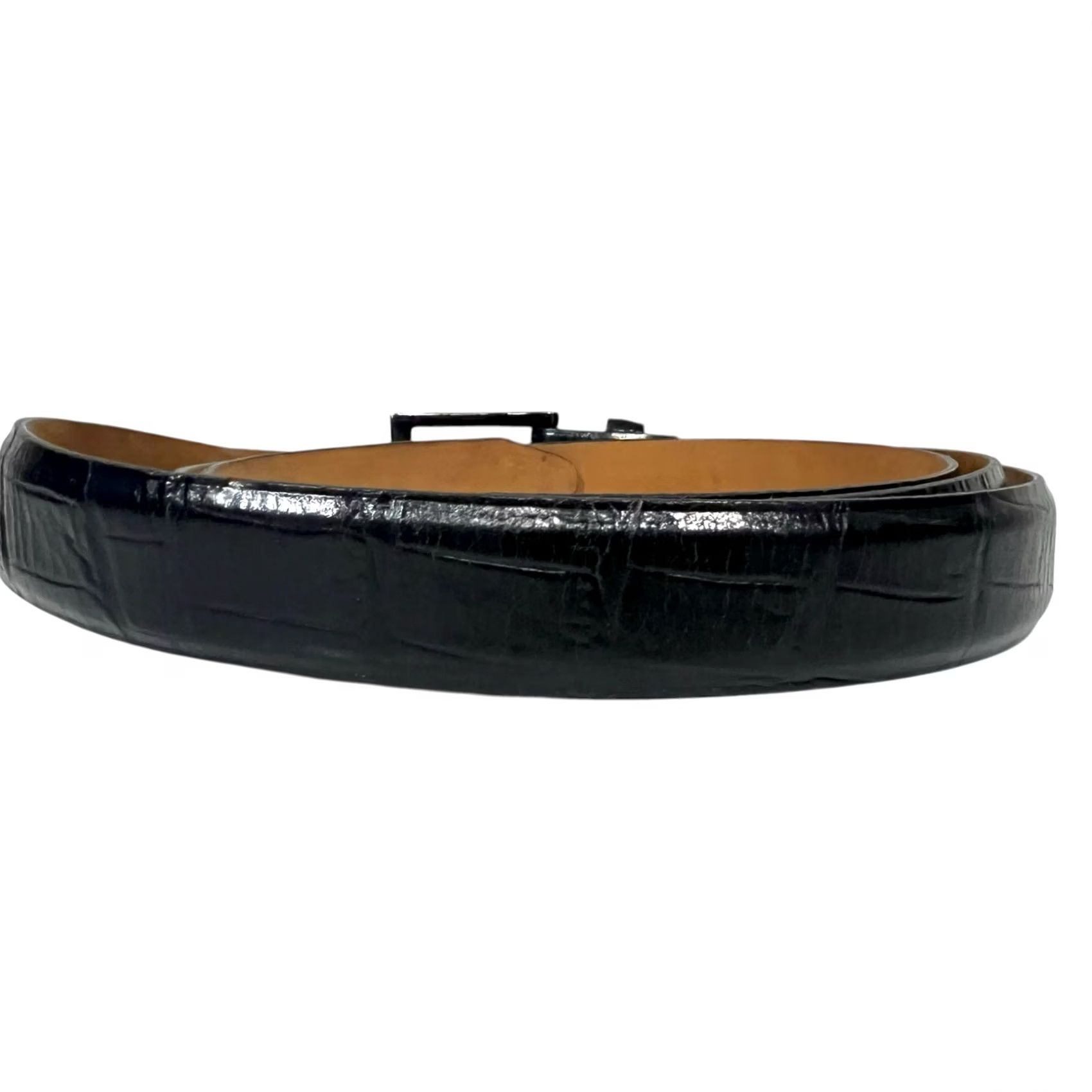 Skin Romo Tulliani Belt Men 60 Black Croc Textured Embossed Calf Leather Italy Size ONE SIZE - 6 Thumbnail