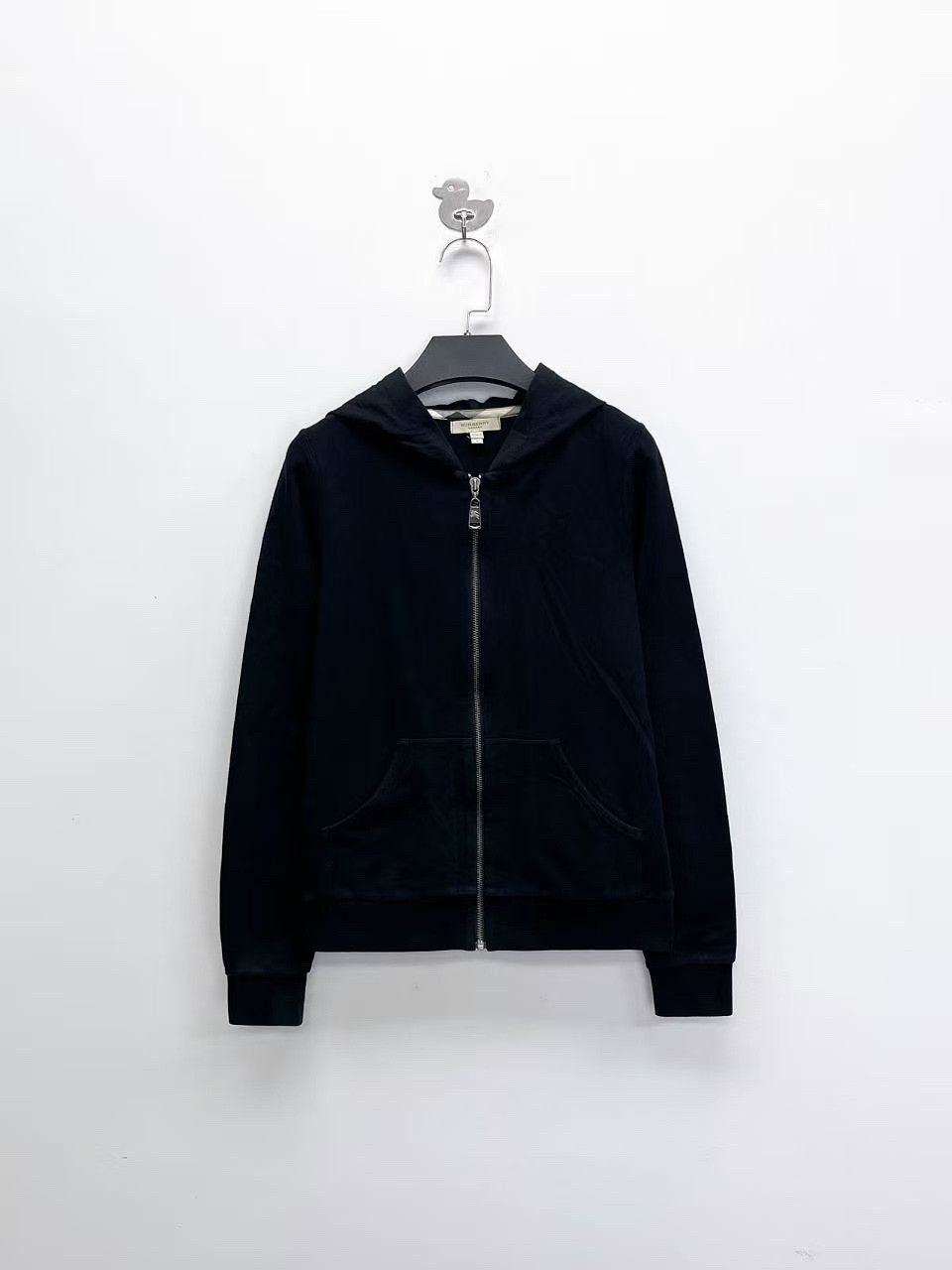 burberry black zip-up jacket with plaid details