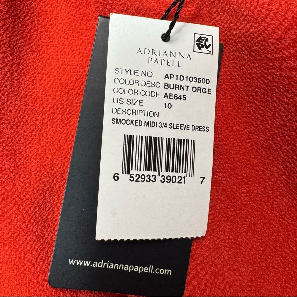 Adrianna Papell Adrianna Papell V-Neck Long Sleeve Smocked Waist Burnt Oran Size L / US 10 / IT 46 - 6 Thumbnail