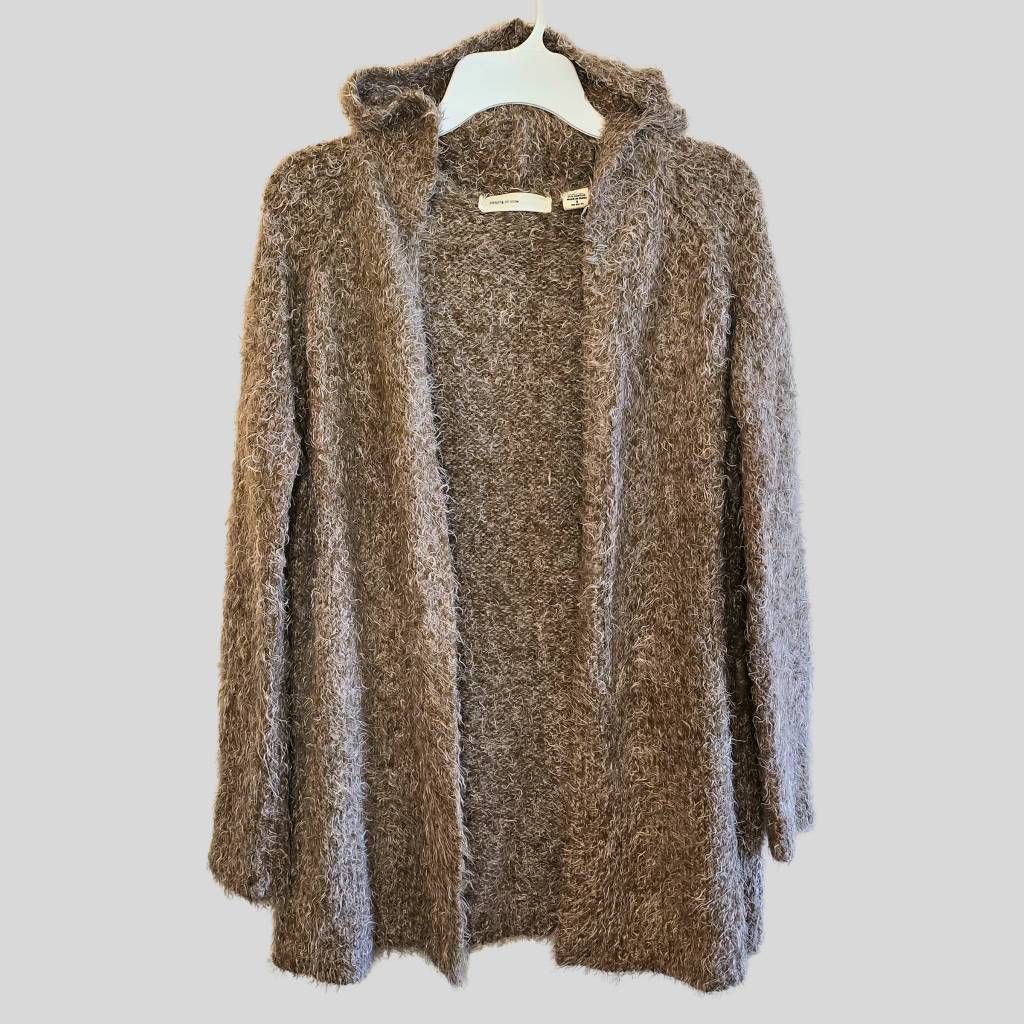 Anthropologie Anthropologie Sleeping on Snow Tan Fuzzy Hooded Cardigan Size S / US 4 / IT 40 - 1 Thumbnail