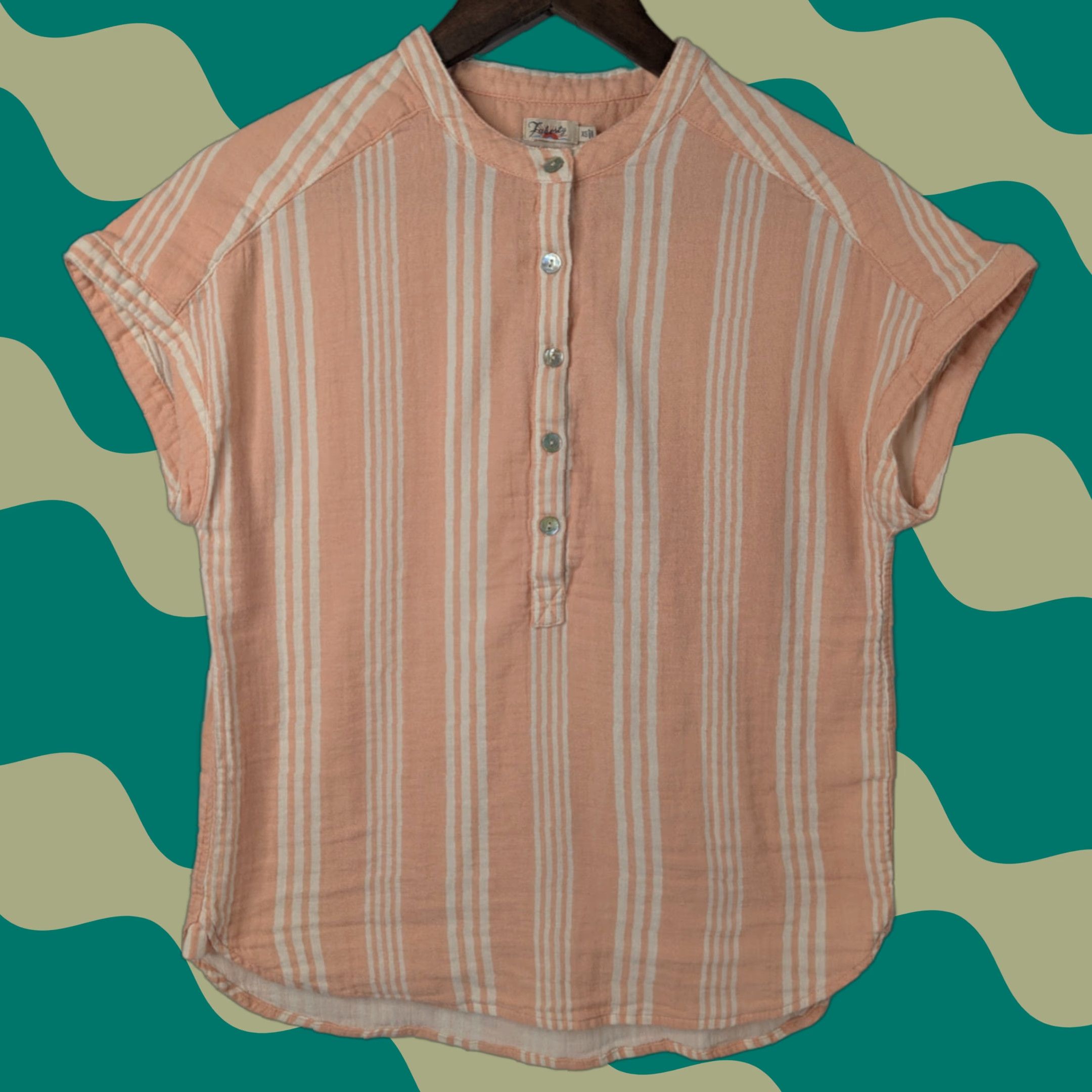 Faherty Faherty Desmond Shirt Top Women's XS Peach Stripe Dream Cotton Gauze Blouse Short Sleeve Casual Wear Size XS / US 0-2 / IT 36-38 - 1 Thumbnail