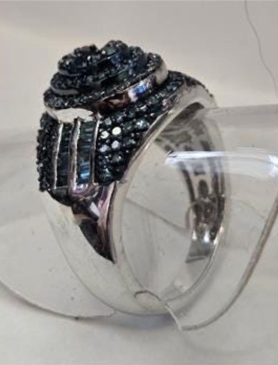 Other Bold 1.01ct Blue Diamond Ring Platinum Plated Silver Size ONE SIZE - 2 Thumbnail