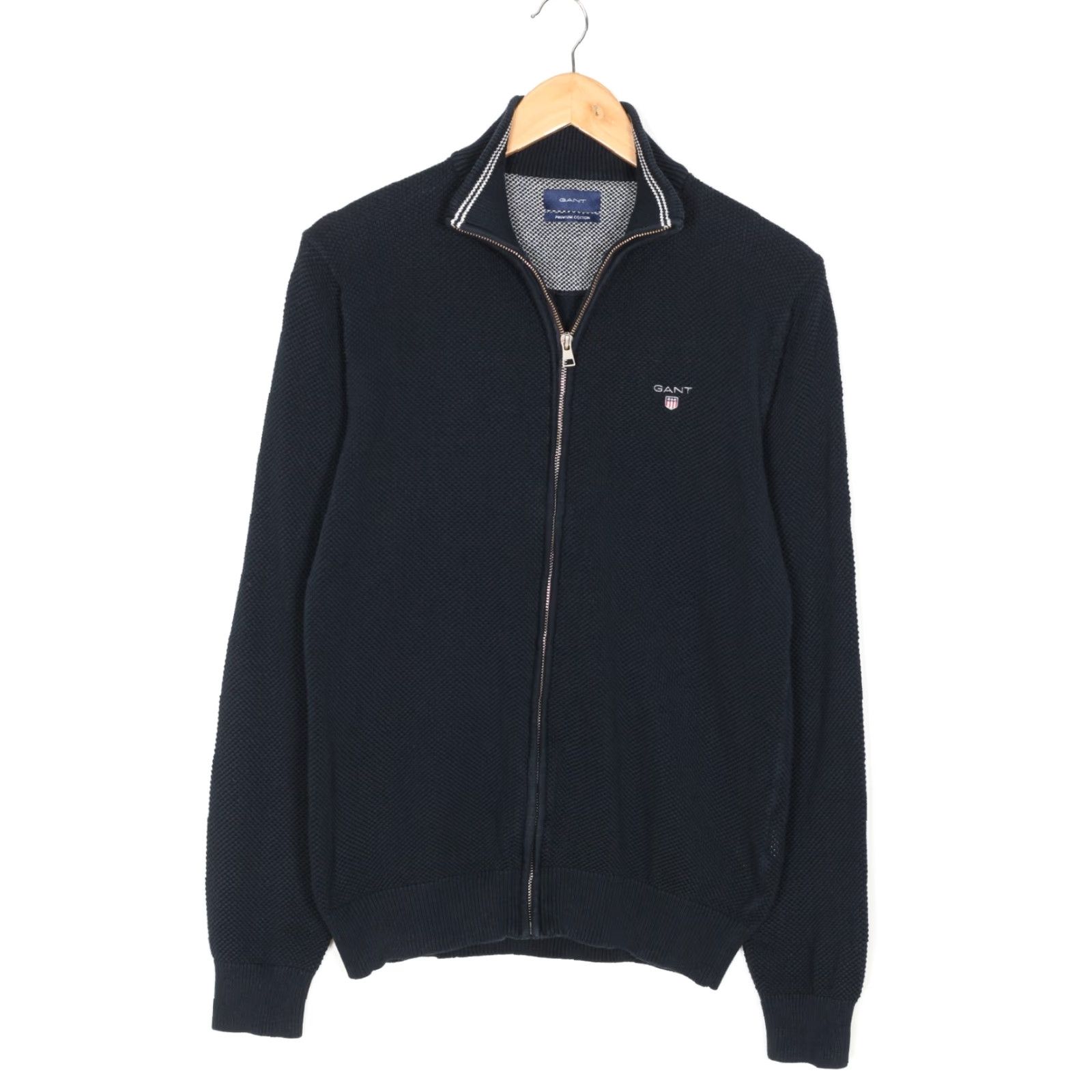 Gant GANT Jumper Sweater Men M Full Zip Knit Premium Cotton Blue VR2292 Size US M / EU 48-50 / 2 - 2 Thumbnail