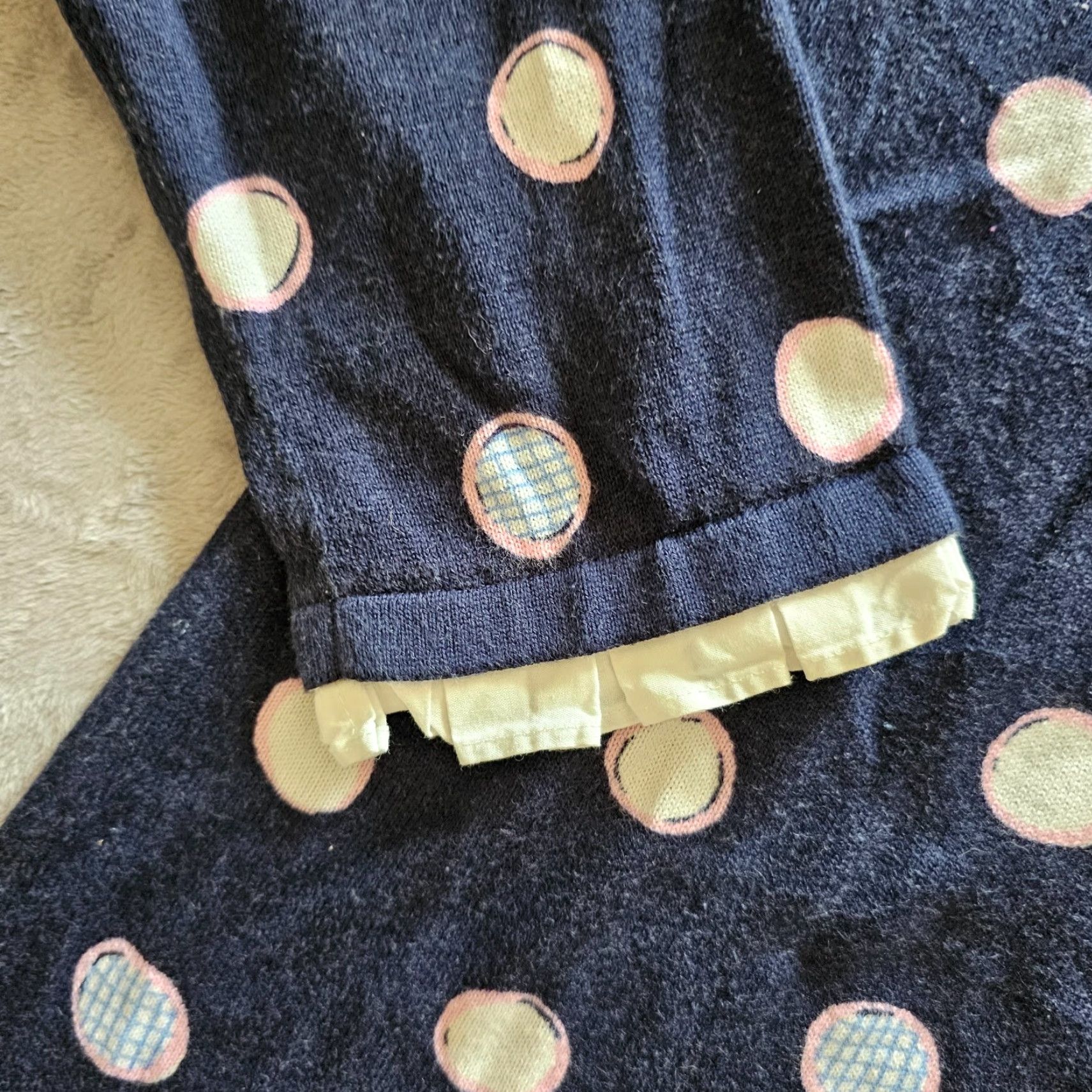 Talbots Talbots Blouse Womens 1X Blue Polka Dot Round Neck Long Sleeve Casual Career Knit 100% Cotton Ruffle Classic Size XL / US 12-14 / IT 48-50 - 4 Thumbnail