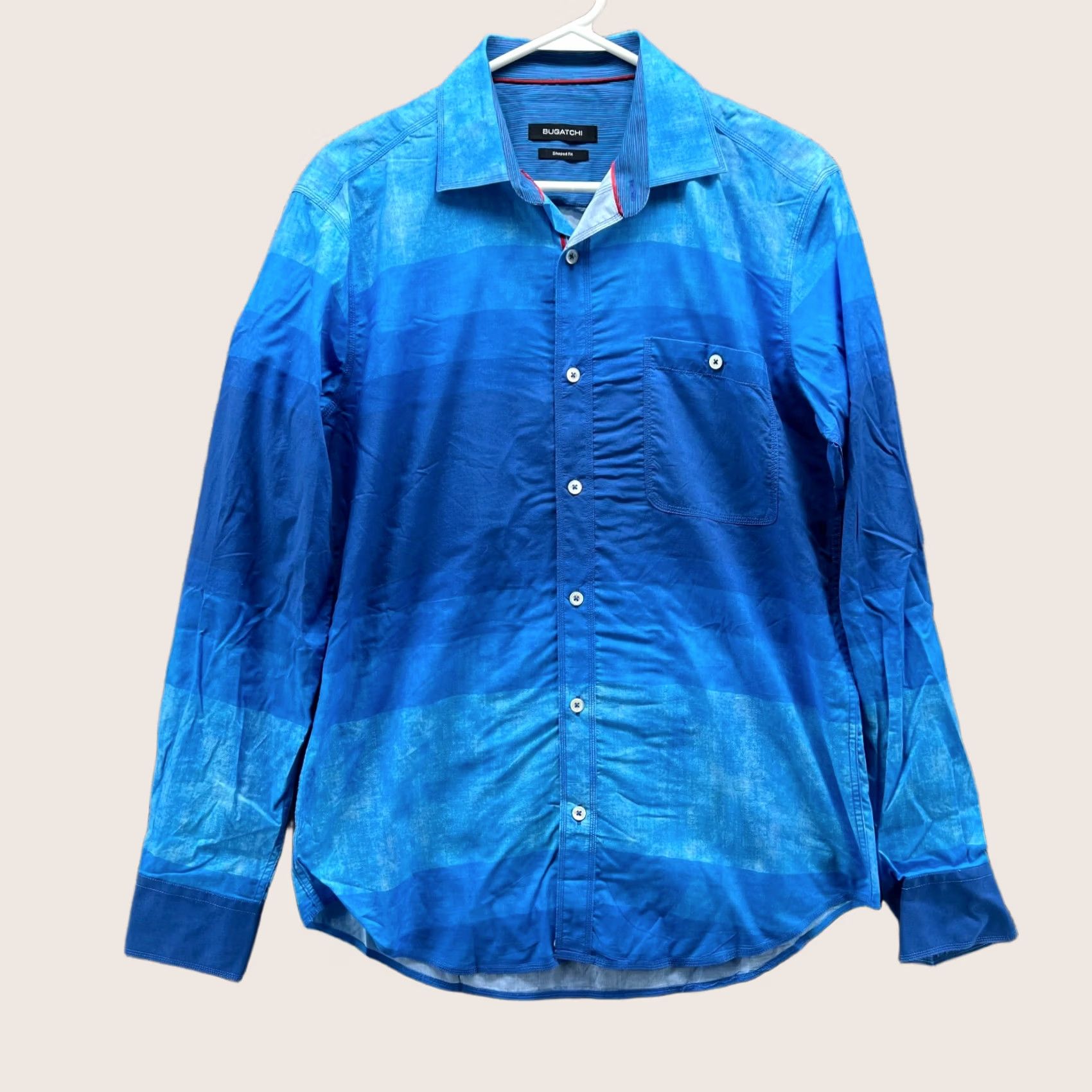 BUGATCHI Bugatchi Shirt Mens Large Blue Striped ColoBlock Button Down Shaped Oxford Size US L / EU 52-54 / 3 - 1 Thumbnail