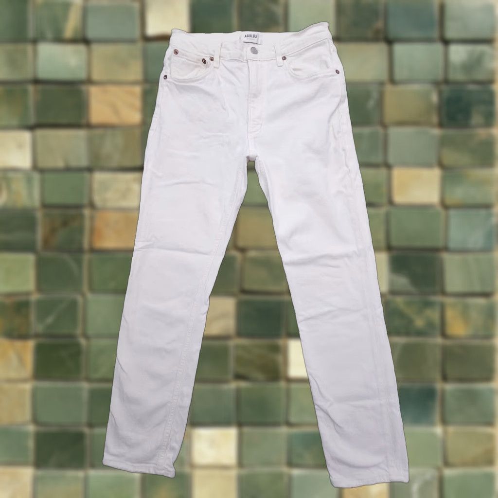 Agolde AGOLDE Willow Mid Rise Slim Straight Cropped Jeans Women 27 White Light Wash Denim 5-Pocket Stretch Size 27" / US 4 / IT 40 - 1 Thumbnail