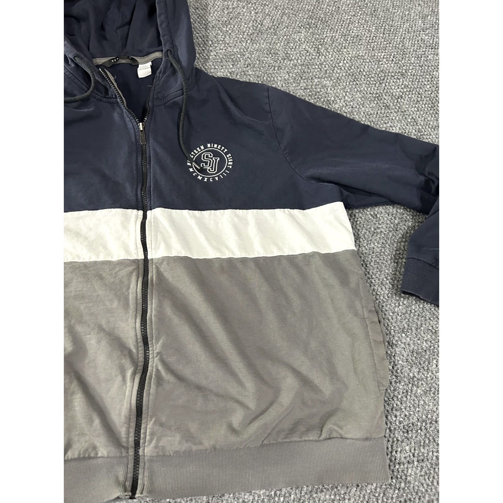 Sean John Sean John Hoodie Jacket Mens 3XB Navy Gray Colorblock Full Zip Hooded Cotton Fleece Pockets Logo Zipper Size US XXL / EU 58 / 5 - 3 Thumbnail