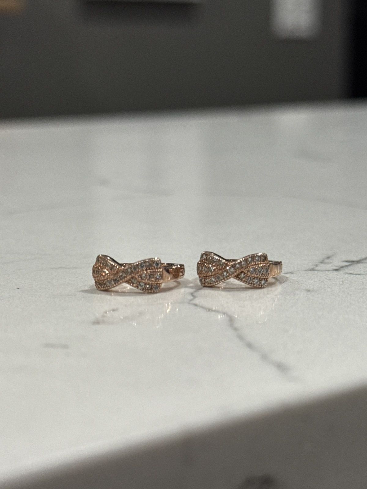 Jewelry Sterling Silver Rose Gold Diamond Infinity Huggie Earrings Size ONE SIZE - 1 Thumbnail