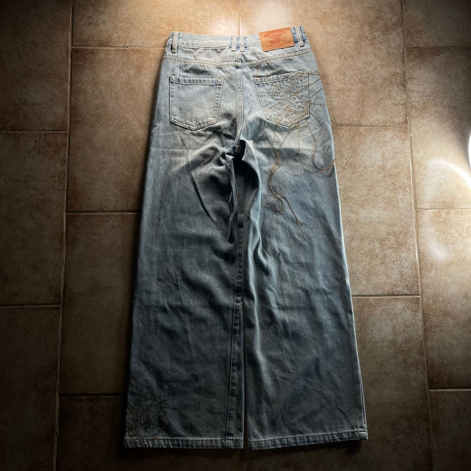 Hysteric Glamour Spider Web Embroidered Blue Wide-Leg Baggy Denim Jeans Size US 29 - 4 Thumbnail