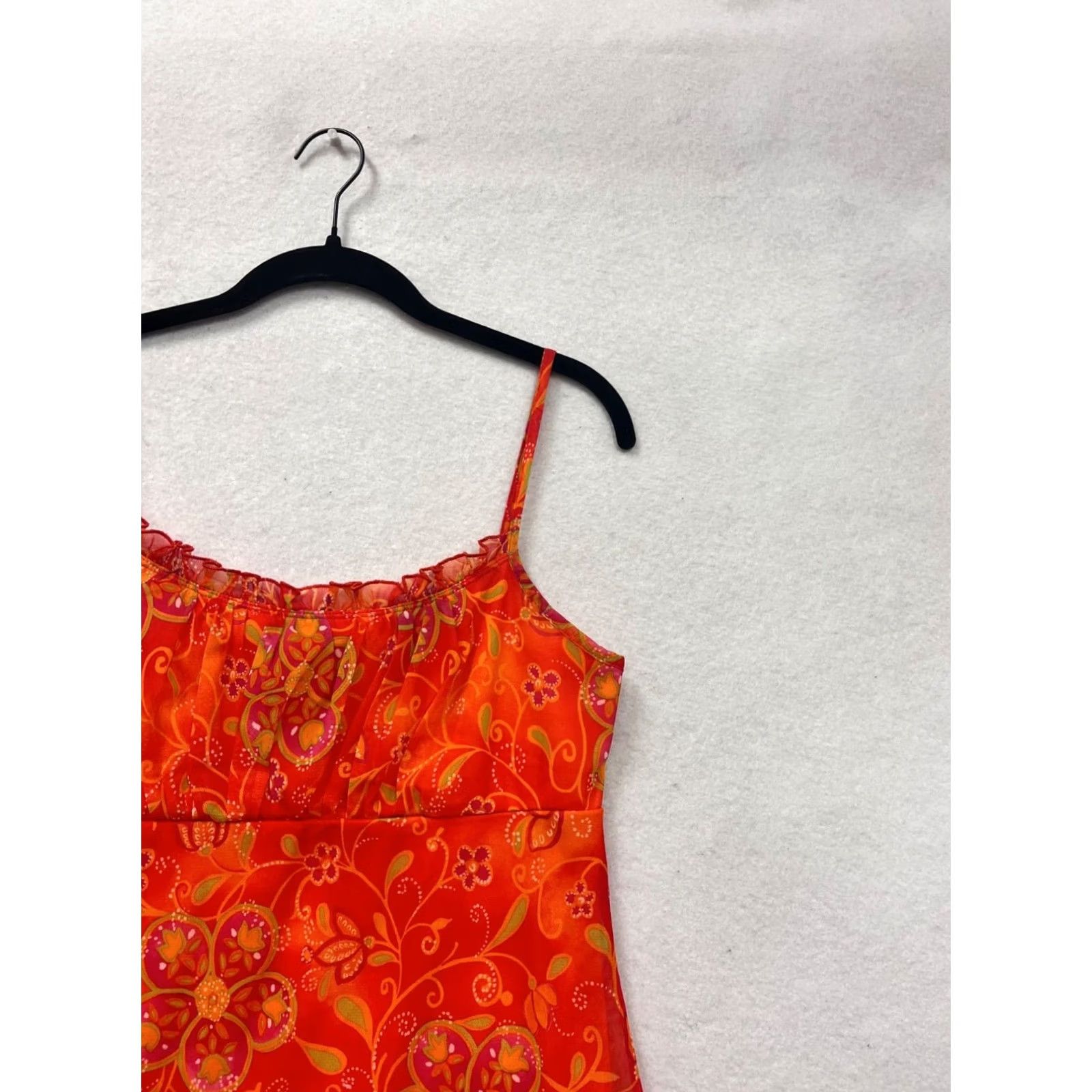 Vintage A Fortiori Womens L Red Floral Chiffon Sundress Size L / US 10 / IT 46 - 6 Thumbnail