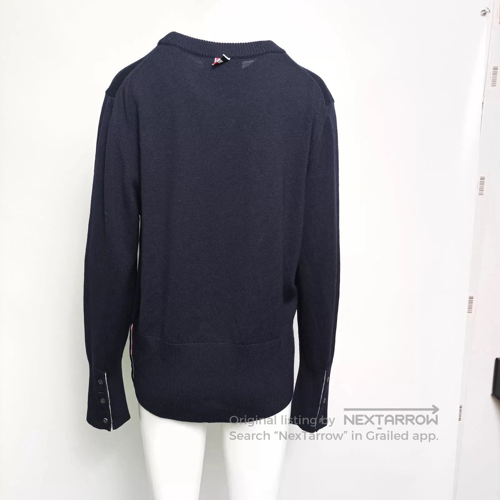 Thom Browne Black Long Sleeve Sweater with White Neck Detail. Size US L / EU 52-54 / 3 - 2 Thumbnail
