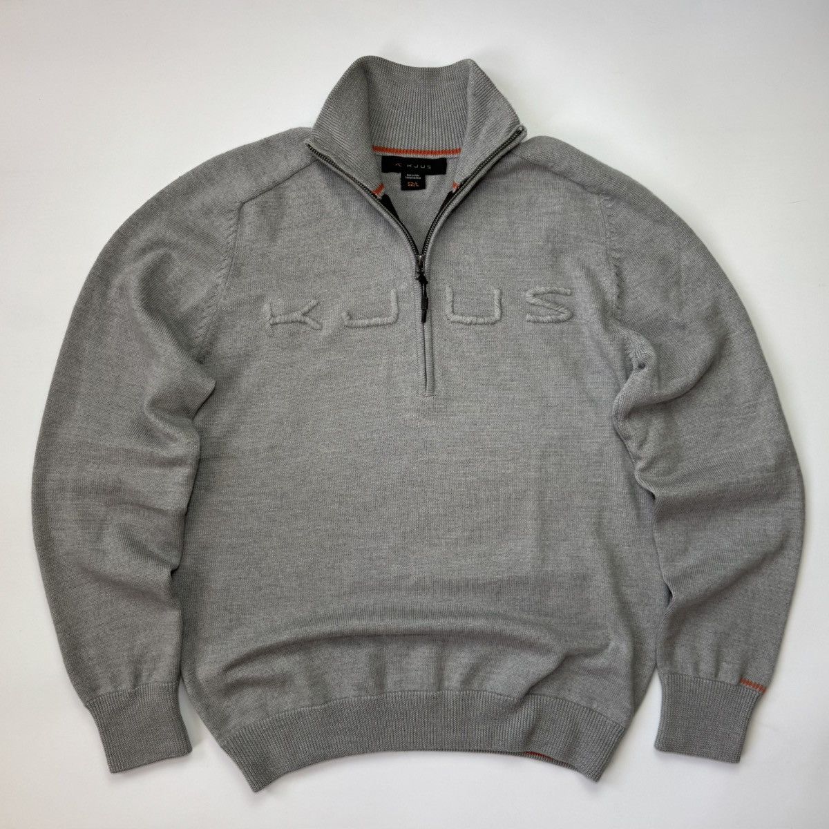 KJUS Gray Kjus 1/3 Zip Sweater Merino Wool Big Logo Old Money Size US L / EU 52-54 / 3 - 1 Thumbnail