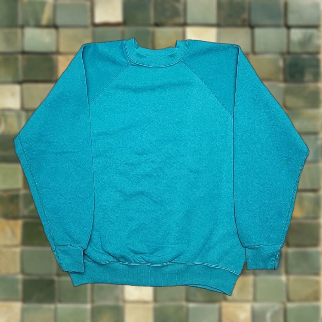 Tultex VINTAGE Tultex Sweatshirt Mens M Teal Long Sleeve Crewneck Pullover Blank 80s 90s Mens Size US M / EU 48-50 / 2 - 1 Thumbnail