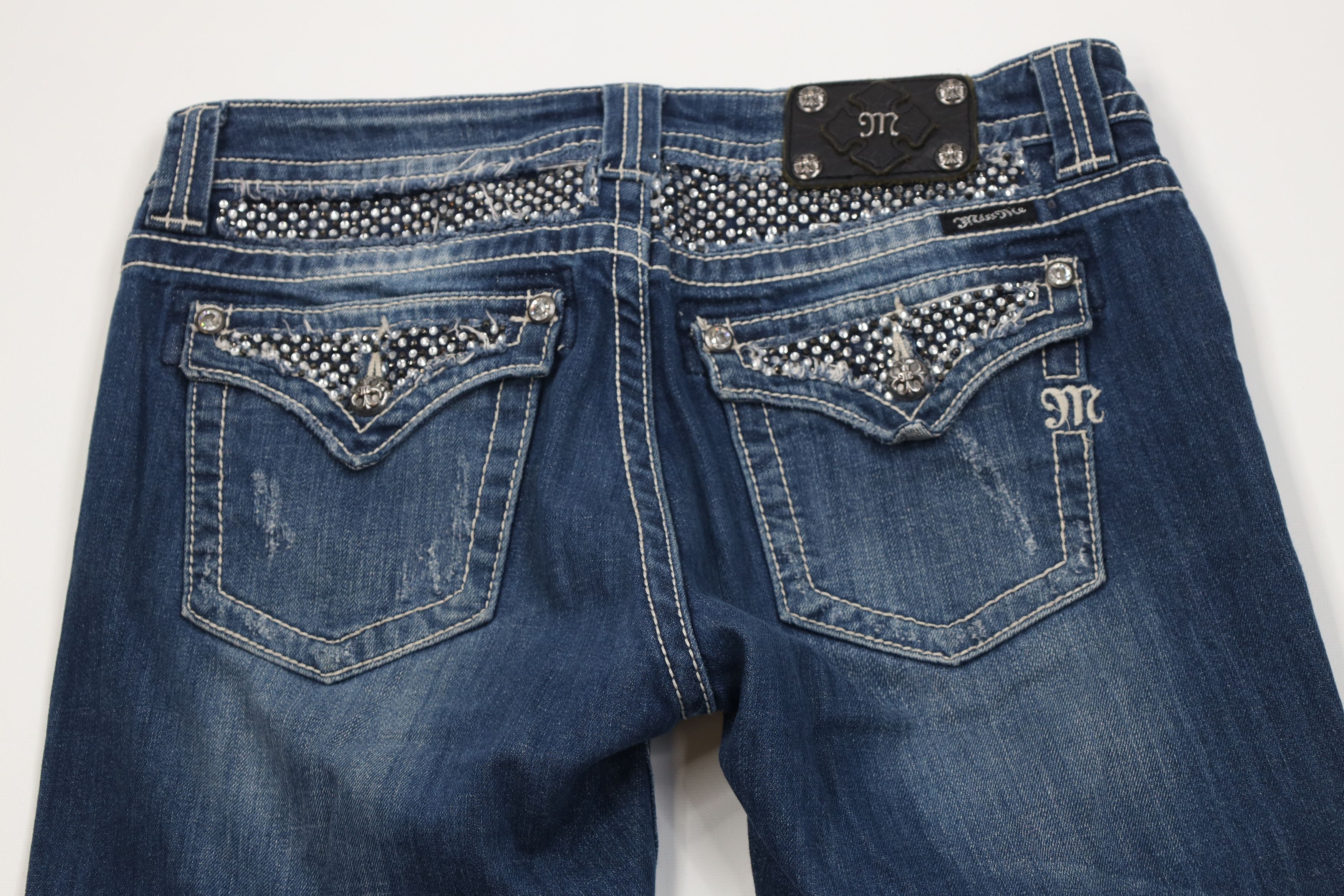 Miss Me Miss Me Rhinestone Thick Stitch Easy Boot Cut Flared Jeans Size 30" / US 8 / IT 44 - 13 Thumbnail