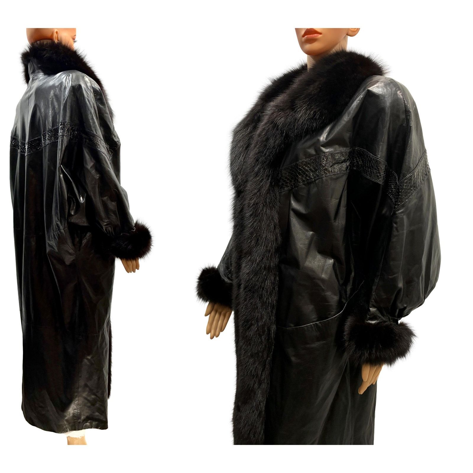 Genuine Leather 80s Leather & Fox Fur Full Length Coat w Genuine Snakeskin Size ONE SIZE - 10 Thumbnail