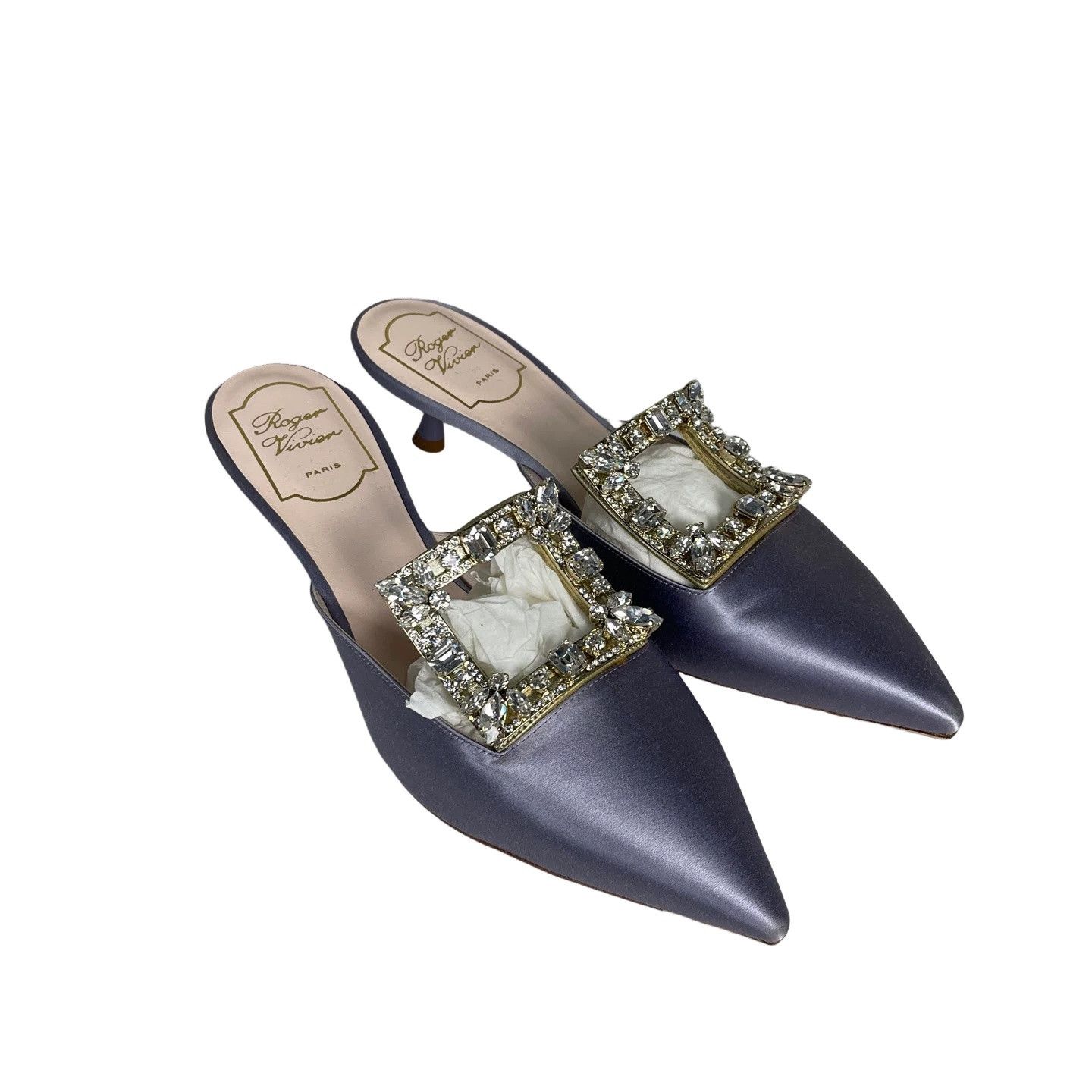 Roger Vivier Roger Vivier Crystal Buckle Satin Mules Size 36.5 Size US 6.5 / IT 36.5 - 1 Thumbnail