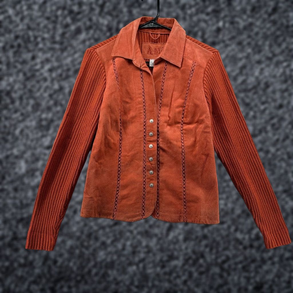 Vintage AMI Jacket Brown Women's M Leather Knitted Long Sleeve Collared Jacket Size M / US 6-8 / IT 42-44 - 1 Thumbnail
