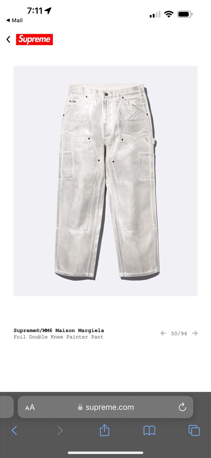 image of Mm6 Maison Margiela Foil Double Knee Painter Pant in Natural, Men's (Size 34)