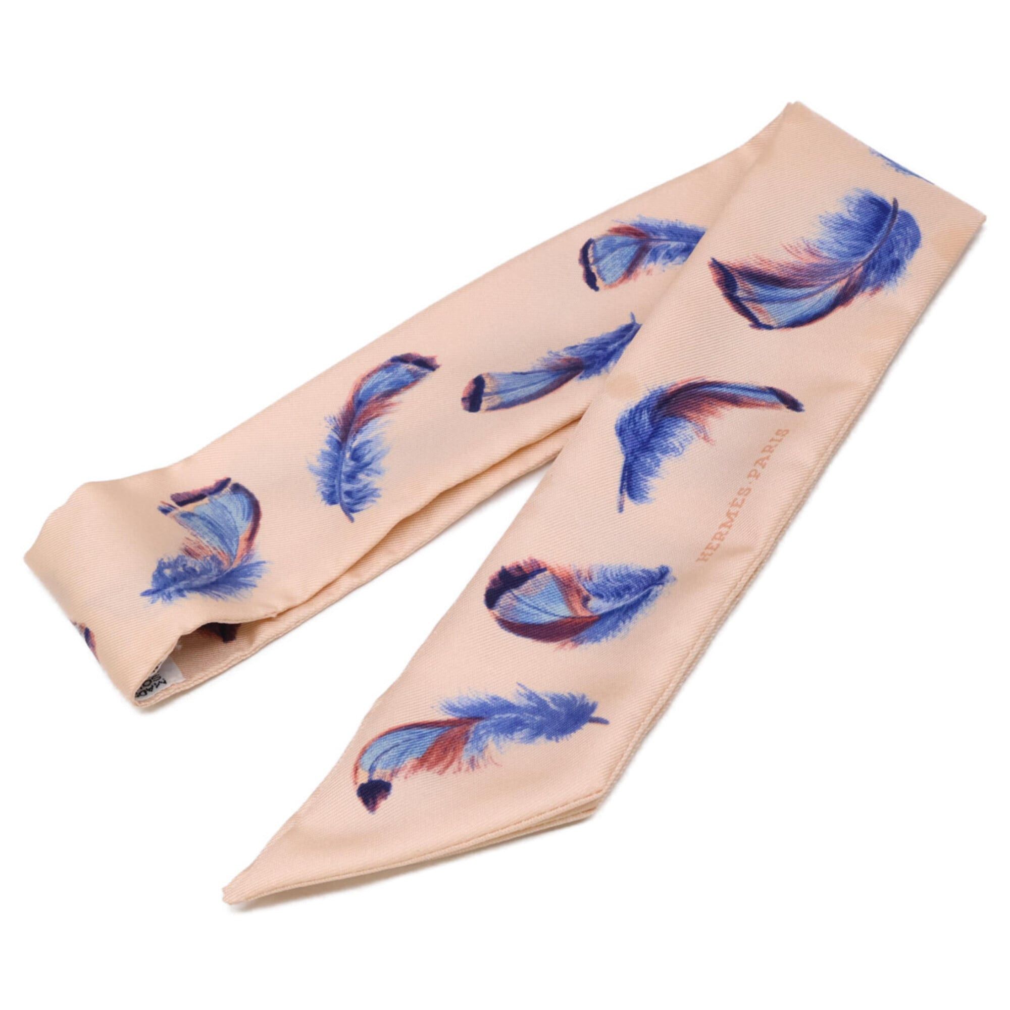 Hermes HERMES Feather Silk Twilly Scarf/Muffler, Light Pink/Blue, Women's Size ONE SIZE - 1 Thumbnail