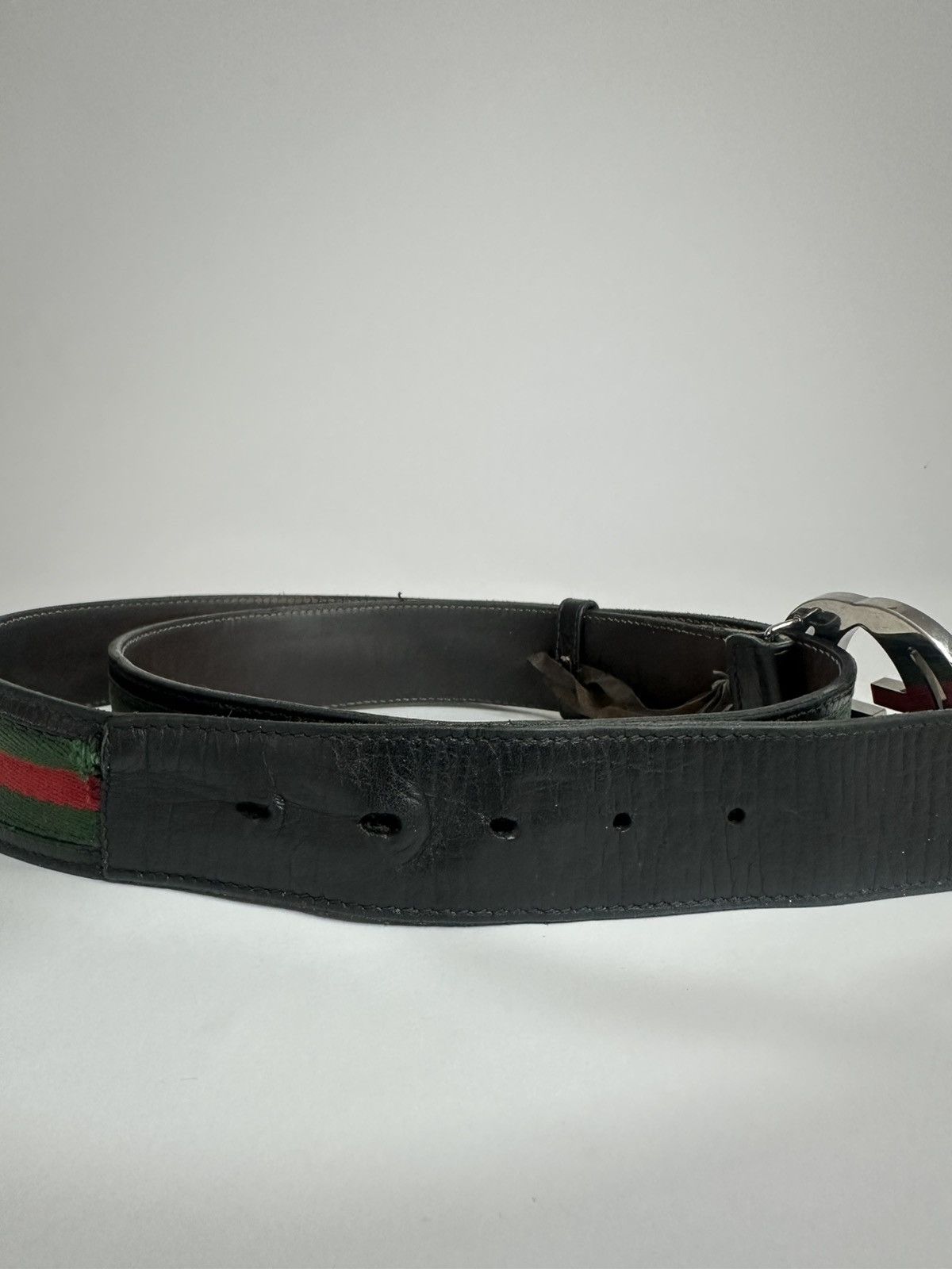 Gucci Gucci Interlocking GG Buckle Green And Red Web Canvas Belt. Size 44 - 4 Thumbnail