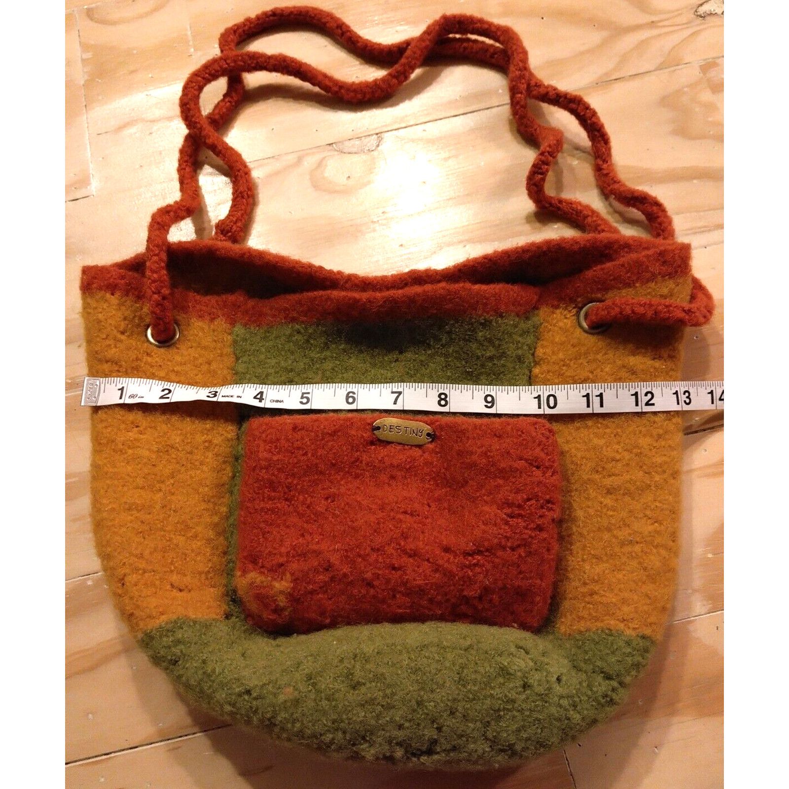 The Unbranded Brand Wool Bucket Handbag Double Straps Outside Pocket Orange Size ONE SIZE - 2 Thumbnail