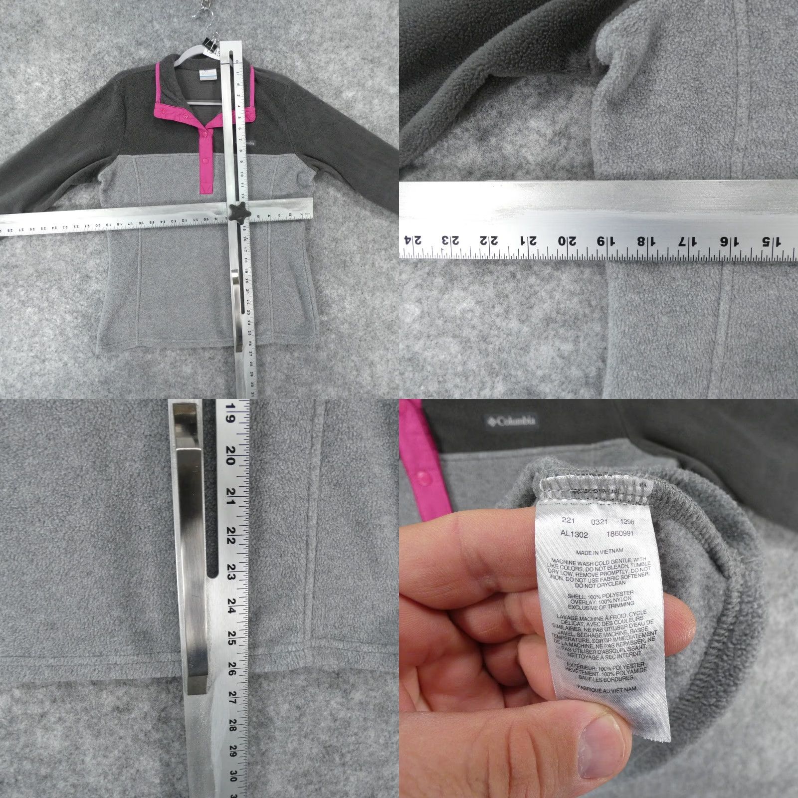 Pinko Columbia Sweatshirt Womens Medium Gray Pink Pull Over Fleece Mock Neck Pullover Activewear Logo 100% Polyester Size M / US 6-8 / IT 42-44 - 8 Thumbnail