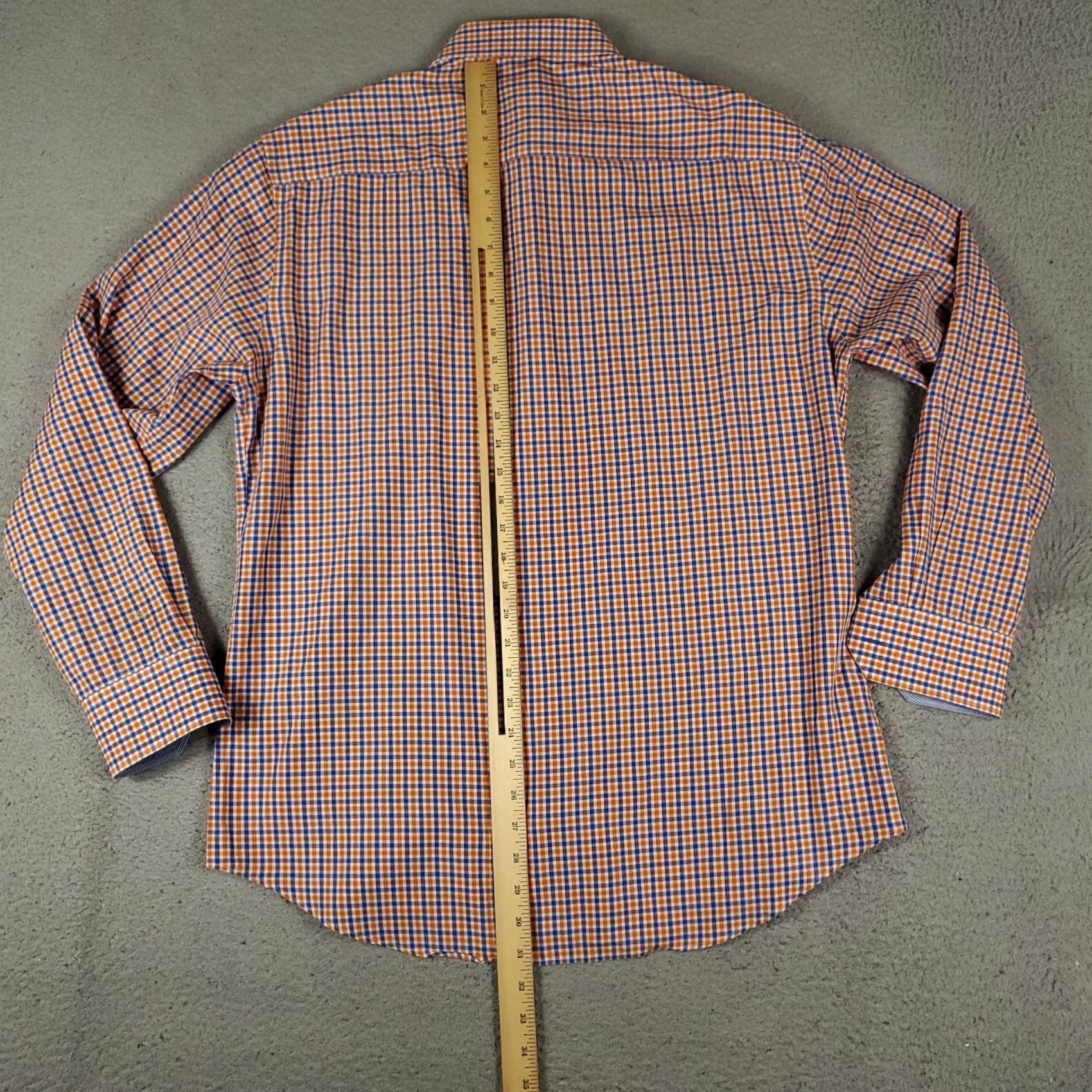 BUGATCHI Bugatchi Uomo Shirt Mens Size 16.5 Orage Blue Check Dress Button Up Long Sleeve Size 46R - 3 Thumbnail