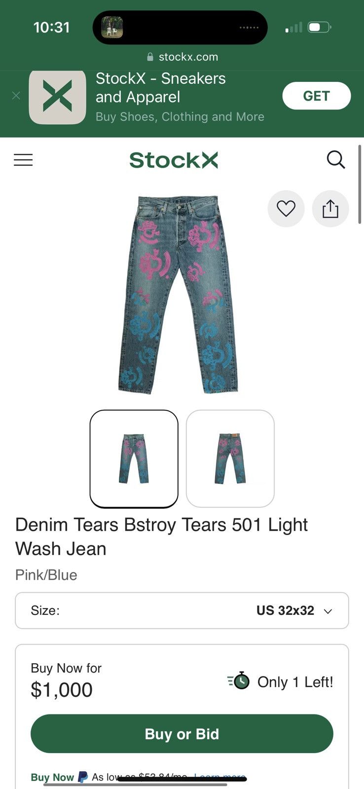 (B).Stroy × DENIM TEARS × Levi's Denim Tears Bstroy Tears 501 Light Wash Jean Size US 32 / EU 48 - 3 Thumbnail
