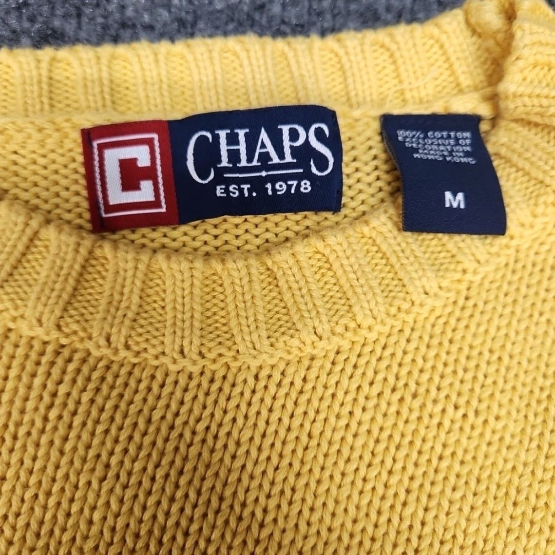 Chaps Chaps Pullover Sweater Men Medium Yellow Crew Neck Crochet Long Sleeve Cotton Knit Regular All Seasons Size US M / EU 48-50 / 2 - 3 Thumbnail
