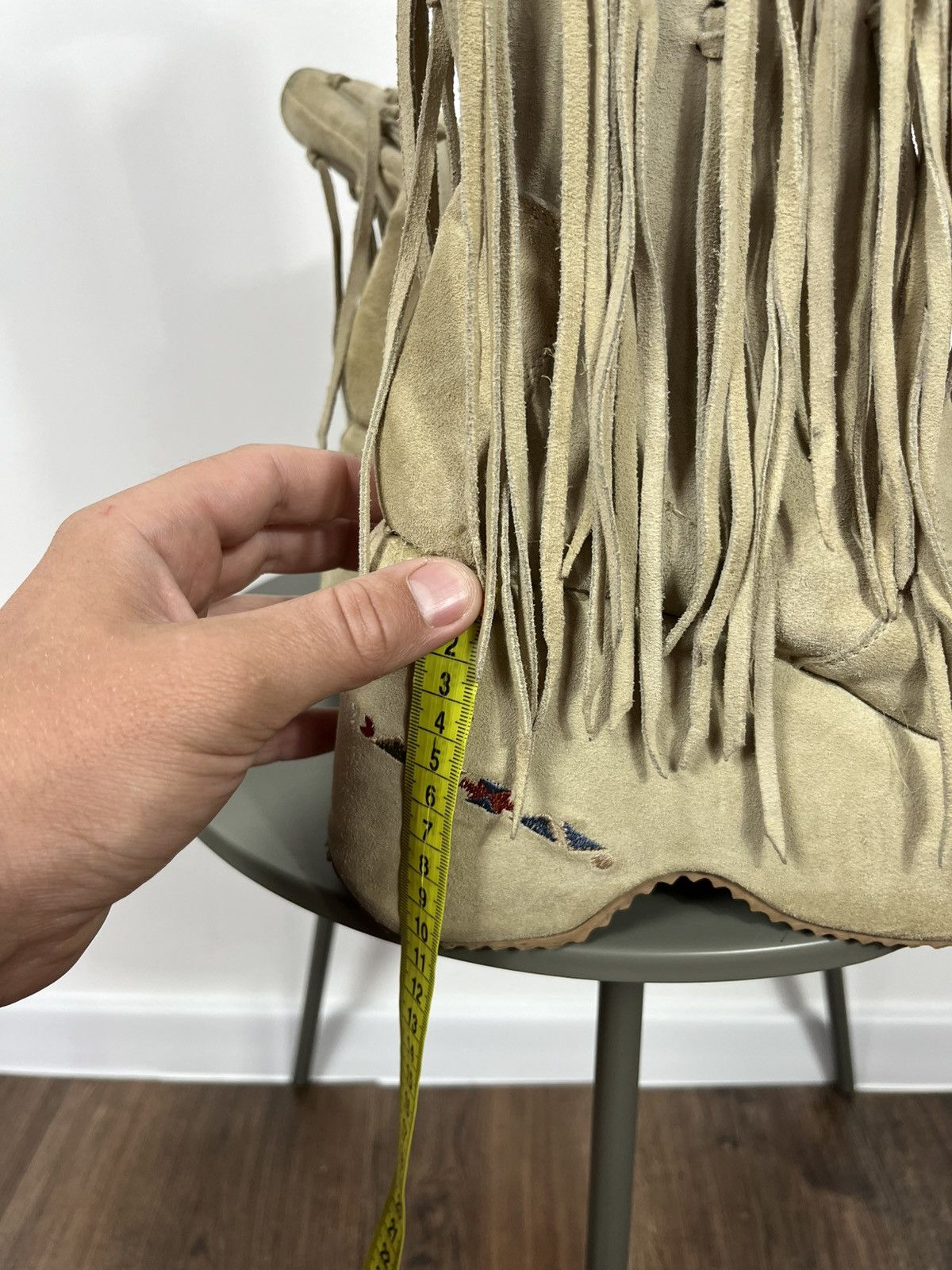 Vintage Beige Suede Fringe Platform Boots with Dangling Details Zip Size US 10 / IT 40 - 15 Thumbnail