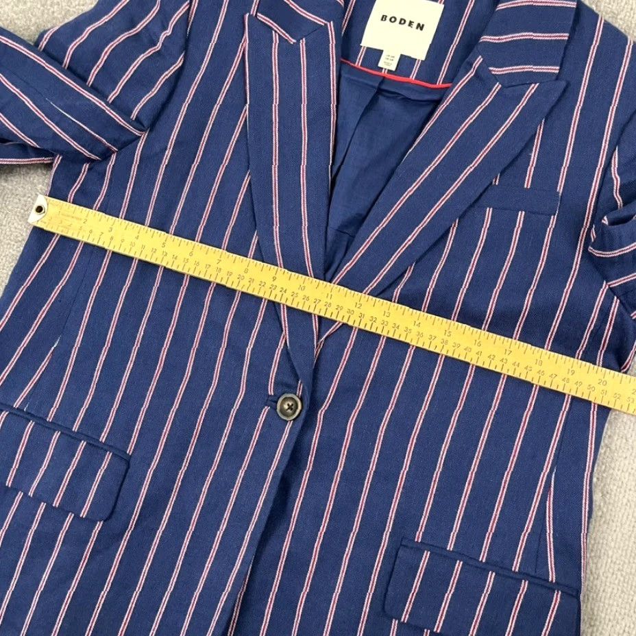 Boden Bloomsbury Interest Blazer Boden Womens UK 14 / US 10 Blue Striped Linen Cotton Size XL / US 12-14 / IT 48-50 - 6 Thumbnail