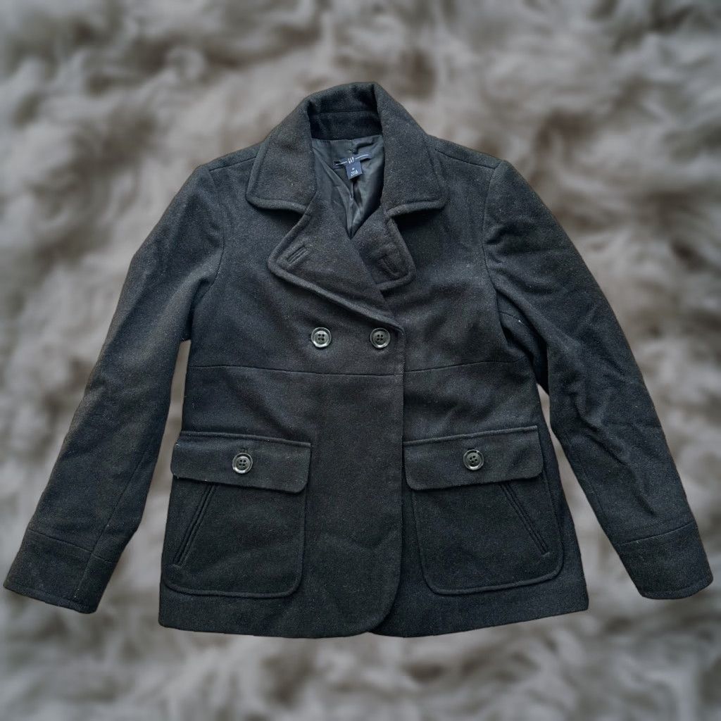 Gap GAP Pea Coat Womens Medium Wool Blend Notch Dark Grey Coat Size M / US 6-8 / IT 42-44 - 1 Thumbnail