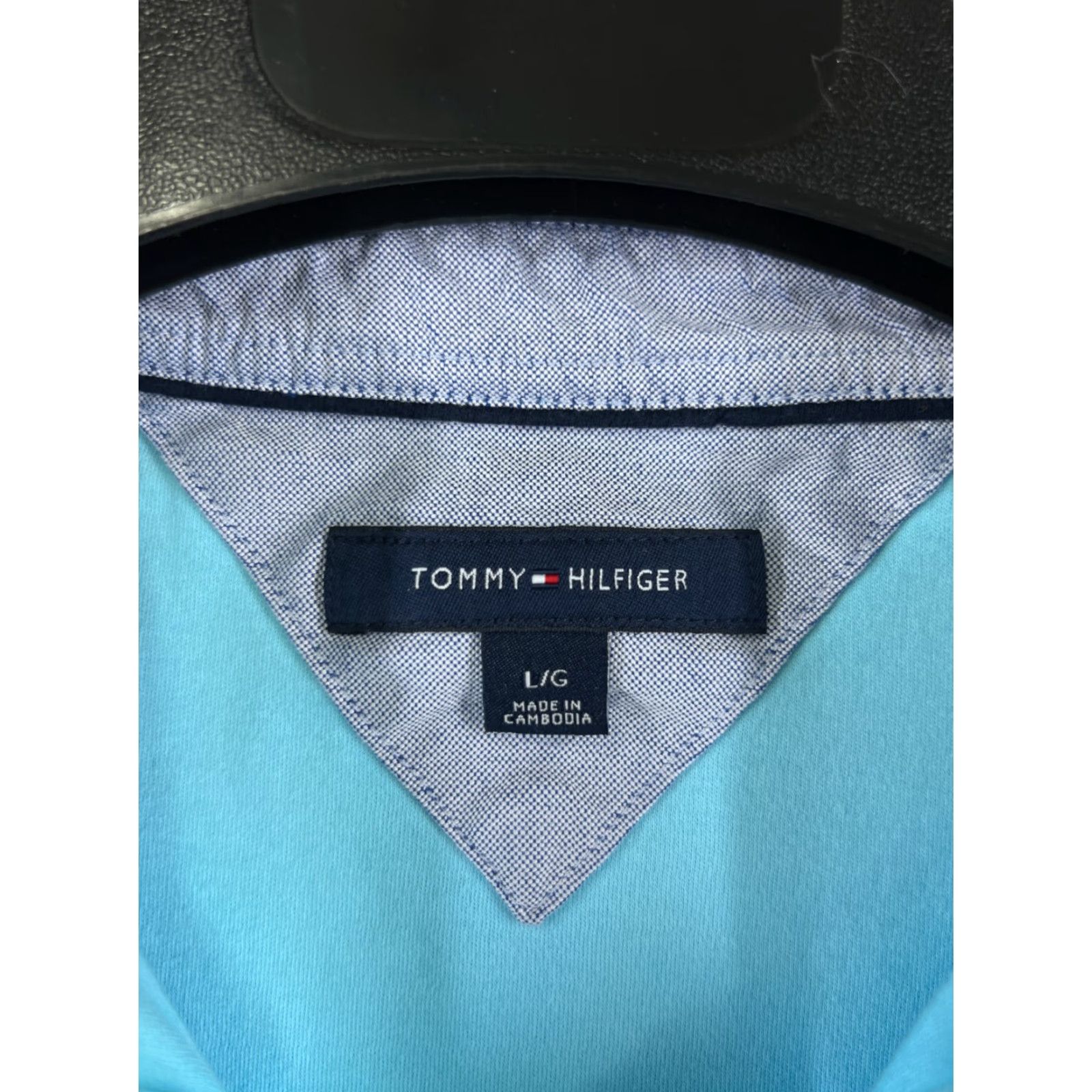 Tommy Hilfiger TOMMY HILFIGER Polo Shirt Mens Large Blue 100% Cotton Jersey Solid Short Sleeve Regular Fit Adult Size US L / EU 52-54 / 3 - 7 Thumbnail