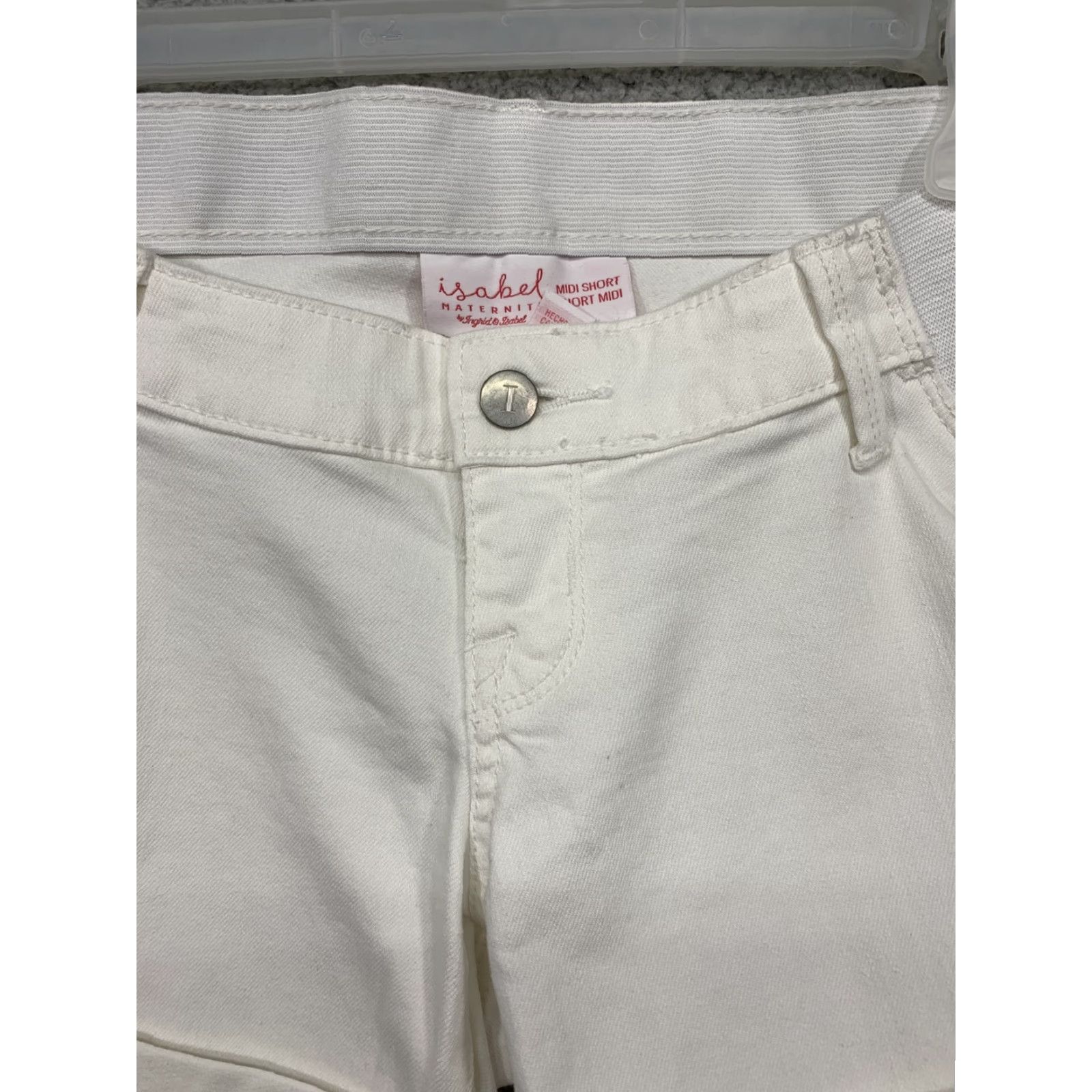 Vintage Isabel Maternity Midi Shorts Women Size 2 White Cuffed 2 Back Pockets Belt Loops NWT Denim Cotton Polyester Spandex Slim/Regular? Size 26" / US 2 / IT 38 - 2 Thumbnail