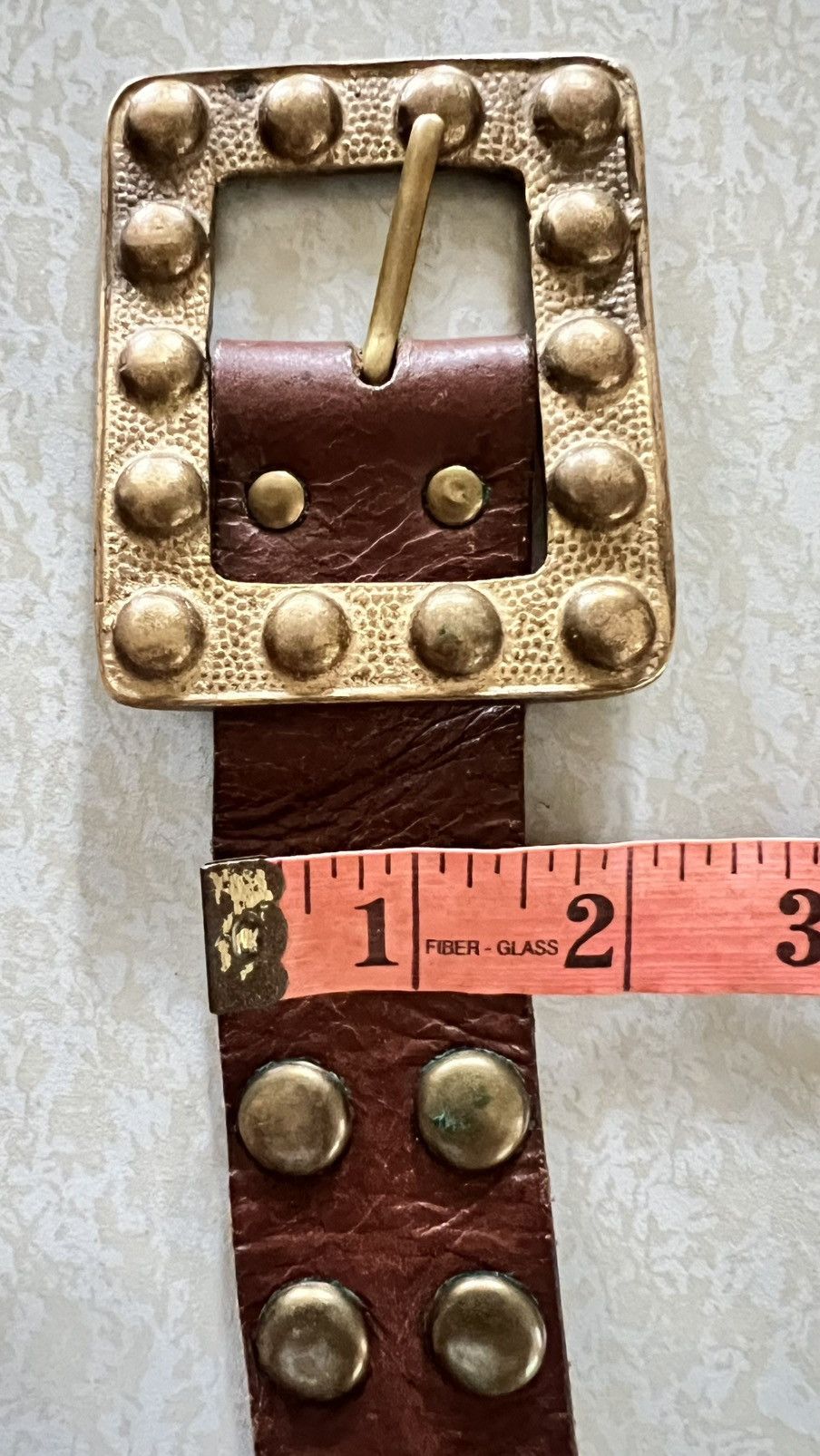 Other Vintage Studded Leather Belt Brass Buckle Size 36 - 8 Thumbnail