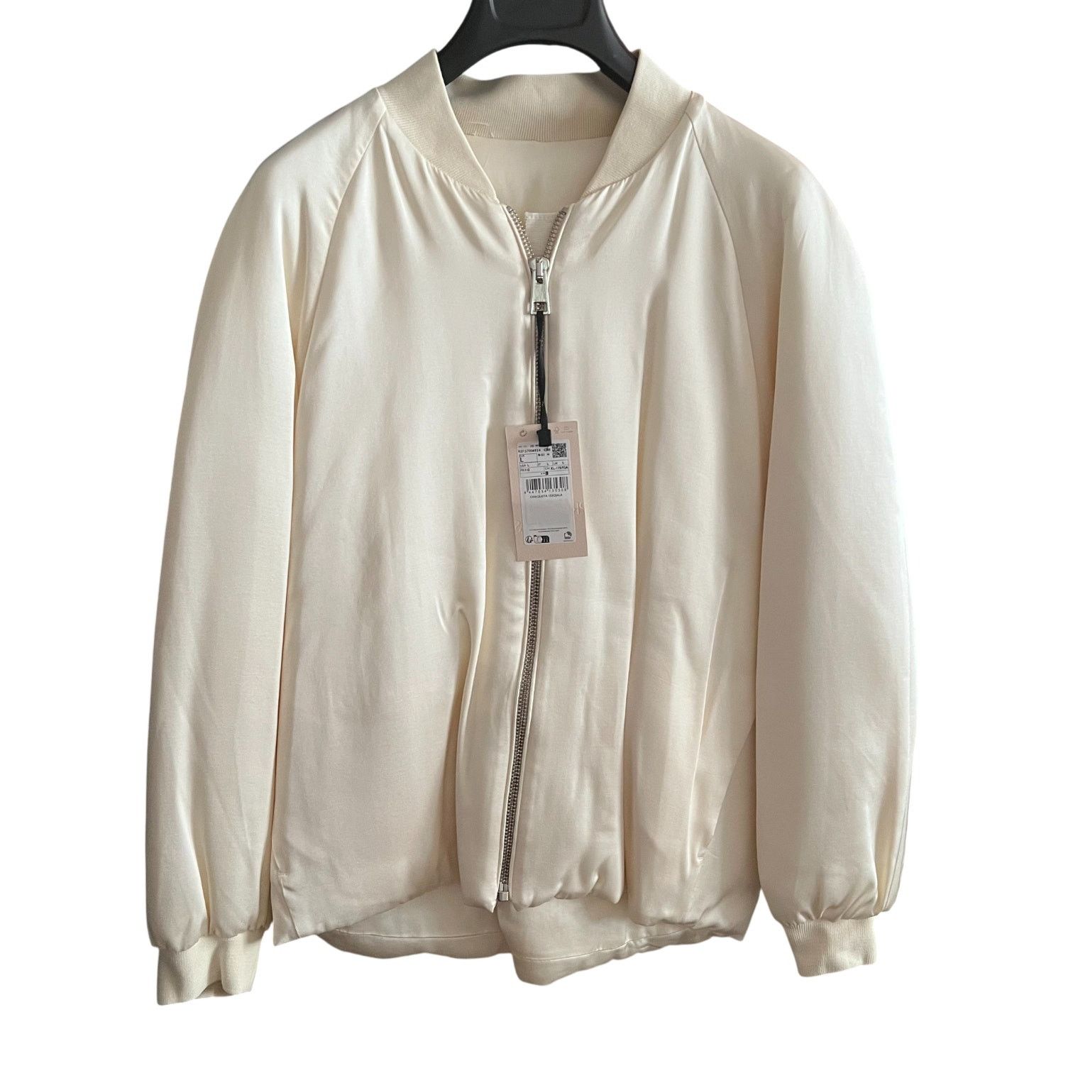 Mango Mango Beige Satin Long Puffed Sleeves Quilt Bomber Jacket Size L / US 10 / IT 46 - 7 Thumbnail
