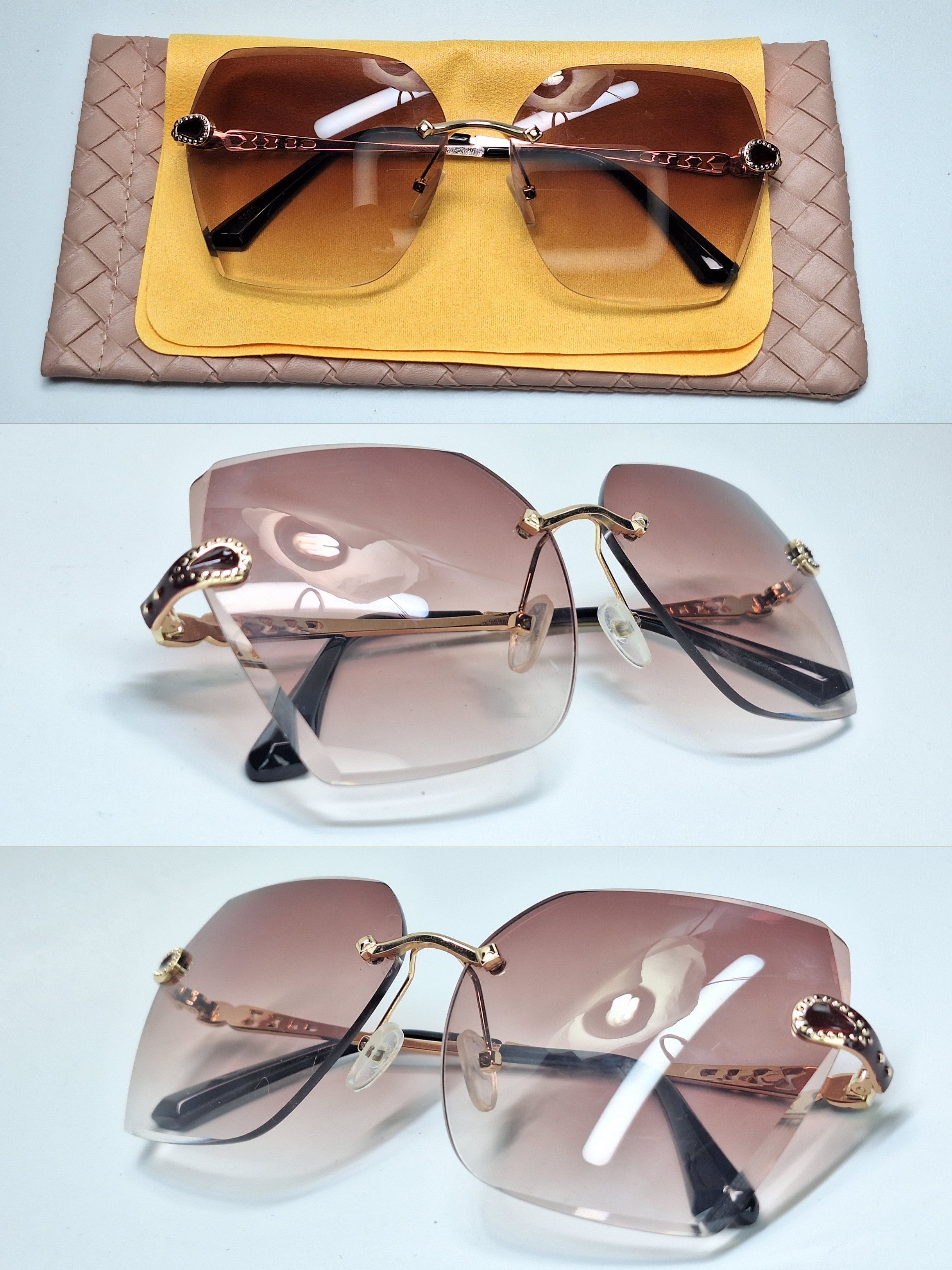 Vintage 00s Japan Vintage Jewel Filigree Rimless Wrap Sunglasses Size ONE SIZE - 4 Thumbnail