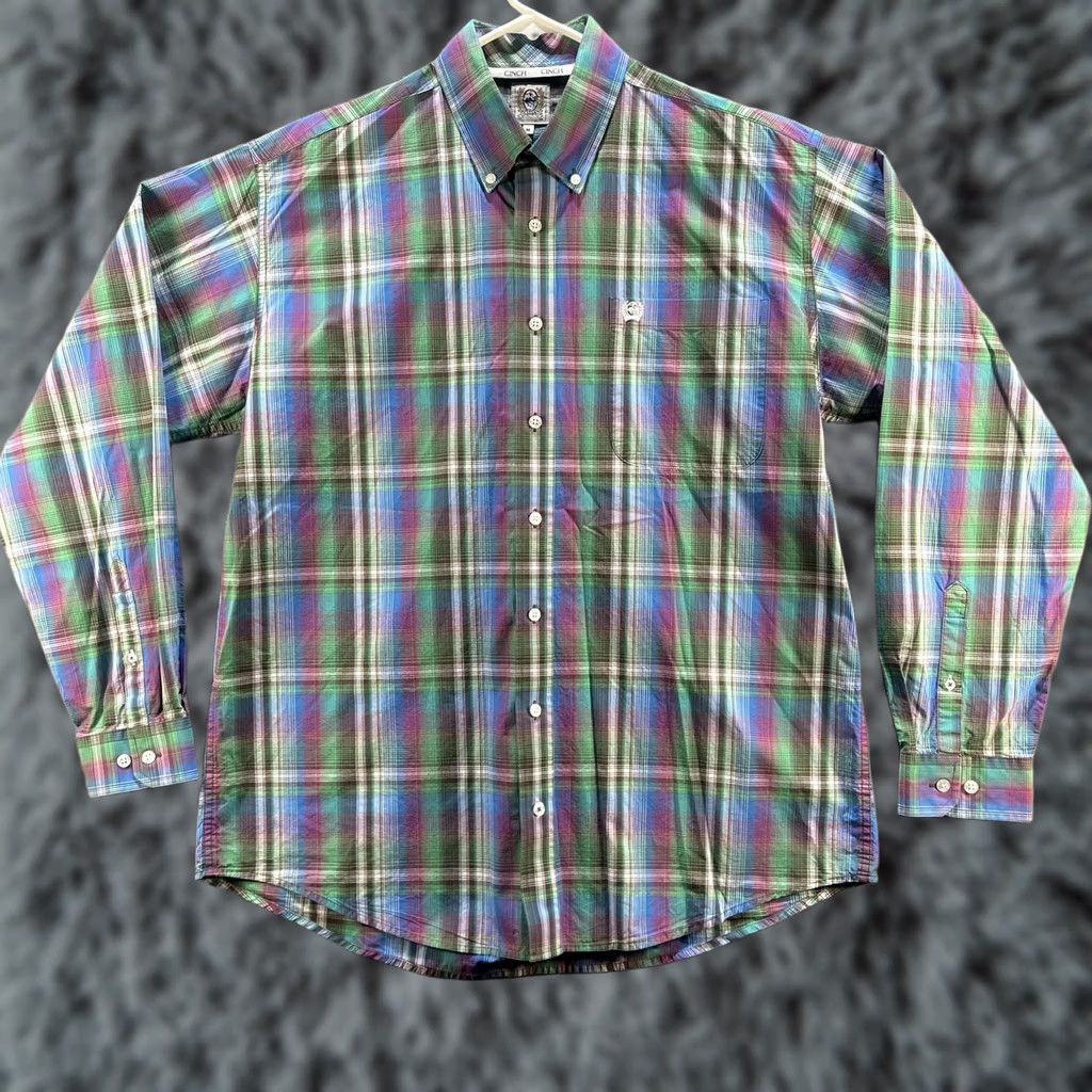 Vintage Cinch Shirt Mens Medium Green Blue Plaid Button-Down Western Rodeo Cowboy M Size US M / EU 48-50 / 2 - 1 Thumbnail