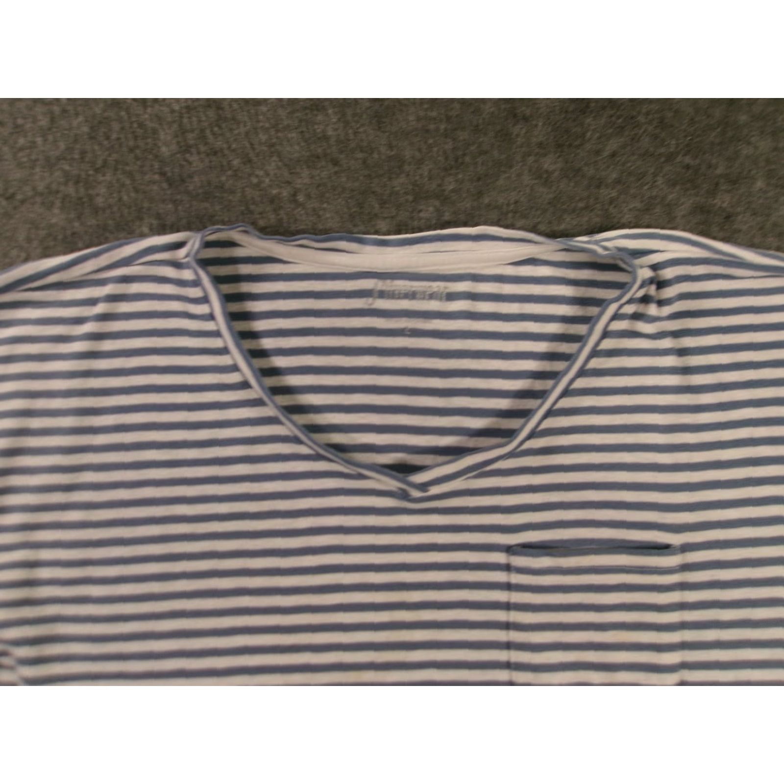 Vintage Silverwear Knit Top Blouse L V-Neck 3/4 Sleeve Striped Pocket Blue White Cotton Blend Womens Clothing Size L / US 10 / IT 46 - 2 Thumbnail