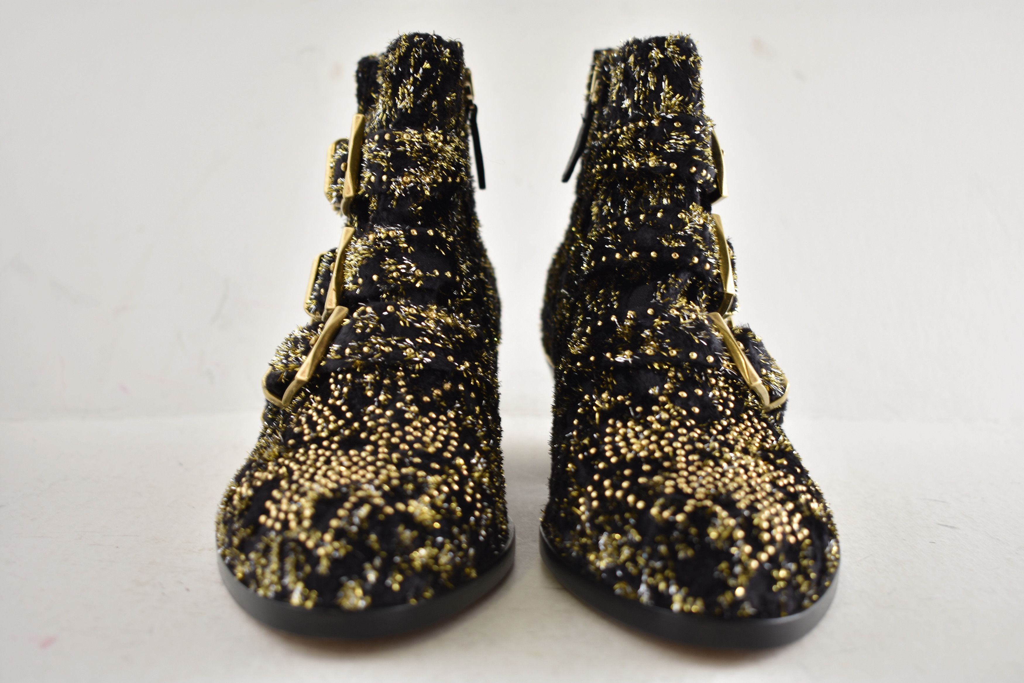 Chloe Chloe Suzanna Gold Velvet Studded Short Ankle Heel Bootie 37 Size US 7 / IT 37 - 8 Thumbnail