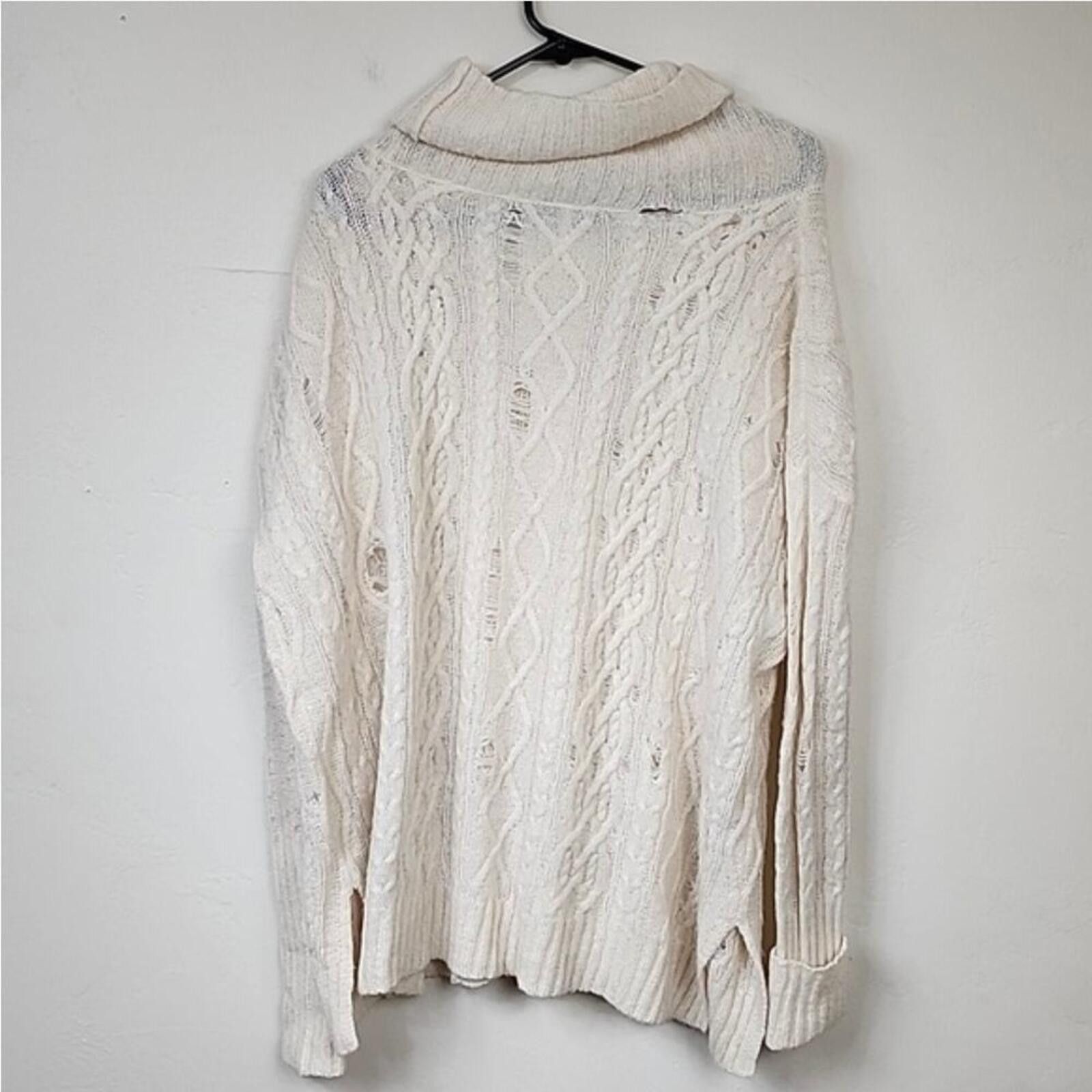 Free People Free People Distressed Cable Knit Turtleneck Sweater Size S / US 4 / IT 40 - 2 Thumbnail